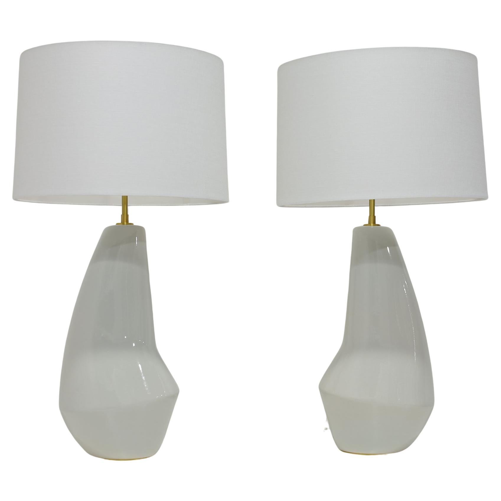 Pair of Contour Artic White Ceramic Table Lamps by Kelly Wearstler For Sale