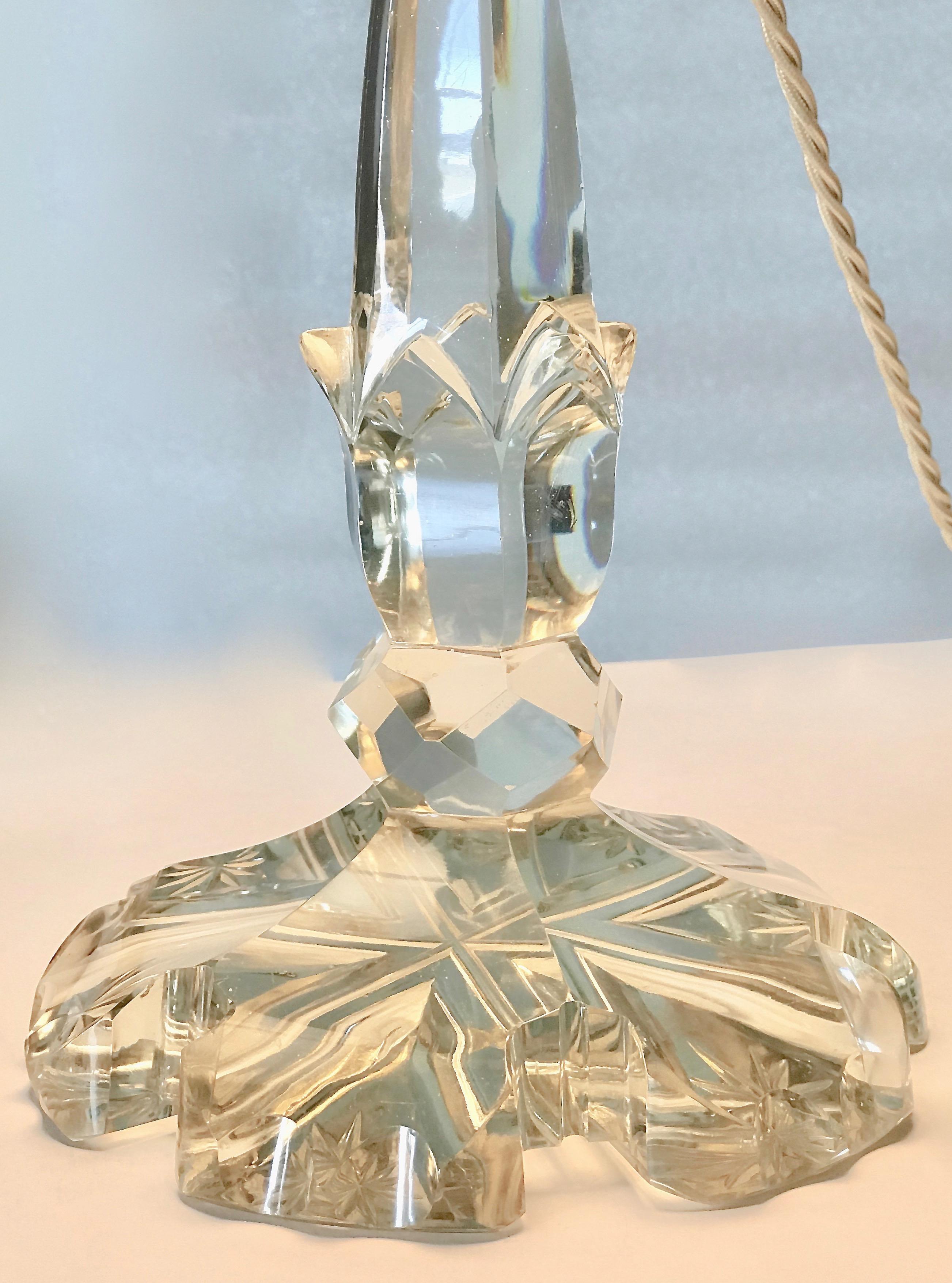 Pair of Converted 19th Century Antique Crystal Table Lamps For Sale 3