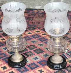 Pair of Converted Electrical Table Lamps with Snowy White Large Shades