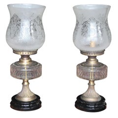 Pair of Converted Electrical Table Lamps with Snowy White Large Shades
