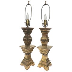 Pair of Converted Mid-20th Century Brass Candle Table Lamps