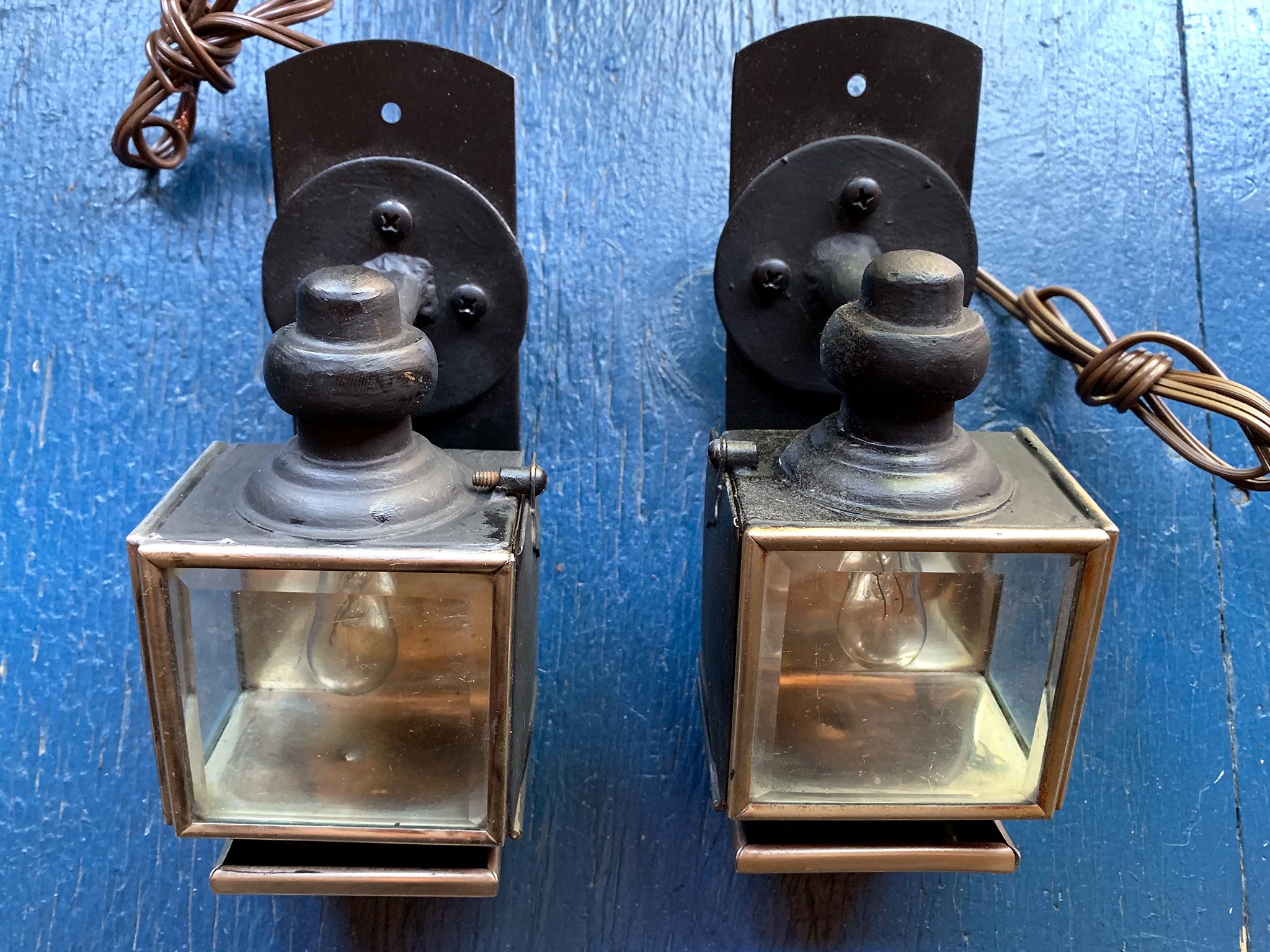 Pair of Converted Studebaker Car Light Sconces For Sale 4