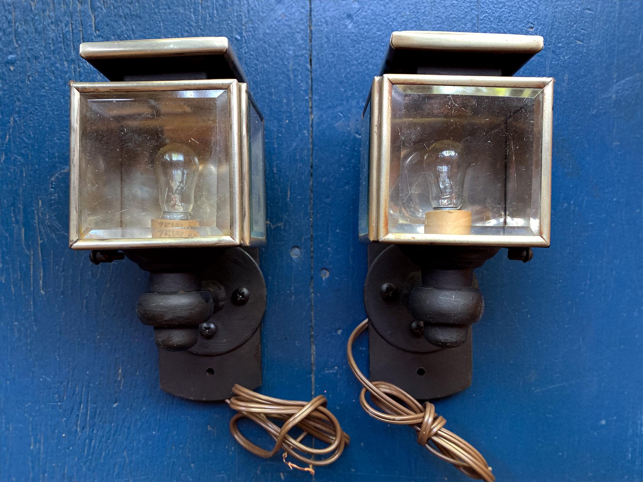 Industrial Pair of Converted Studebaker Car Light Sconces For Sale