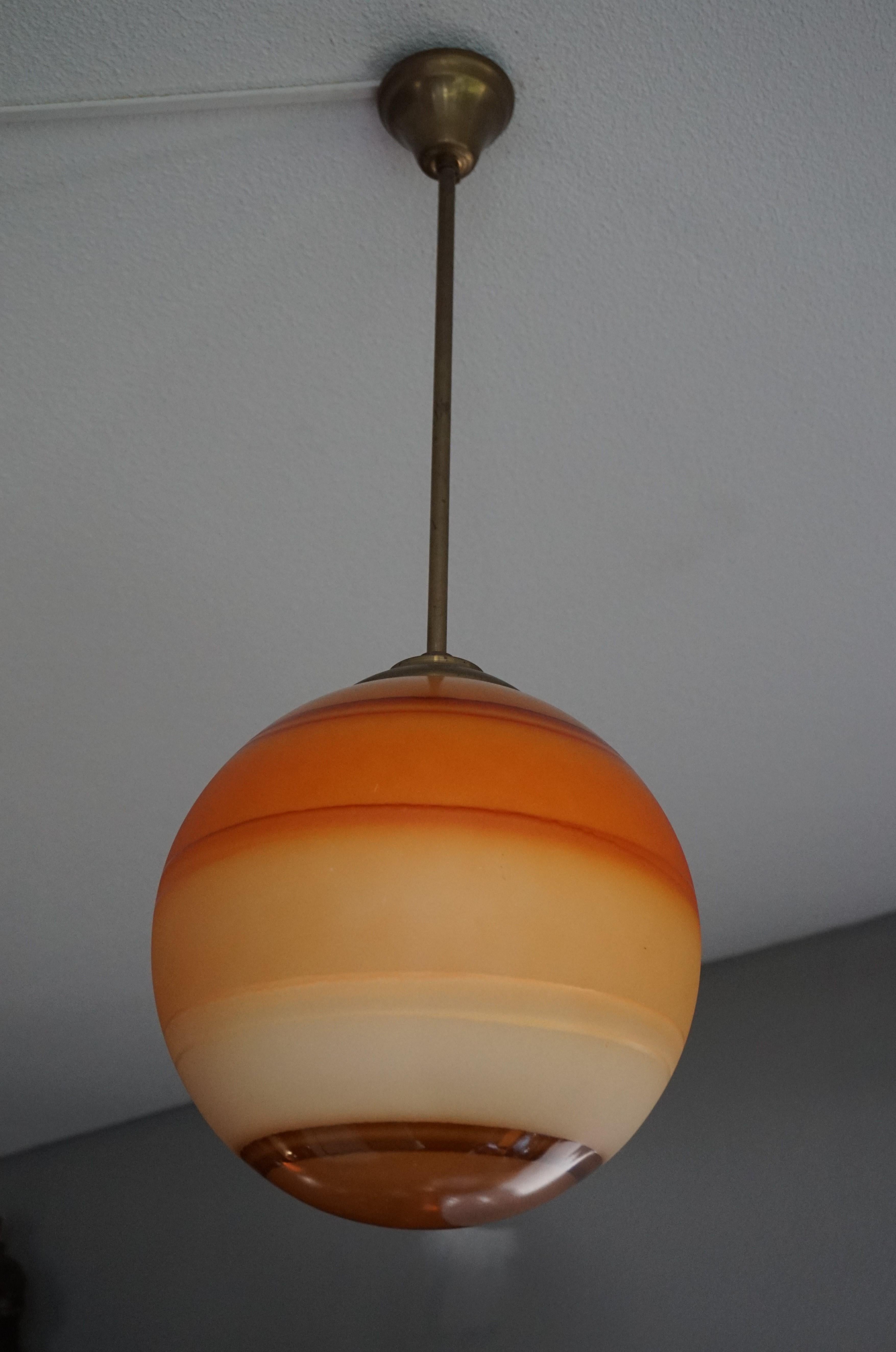 Pair of Cool & Colorful Midcentury / Space Age Glass Globe Planet Like Pendants  For Sale 5