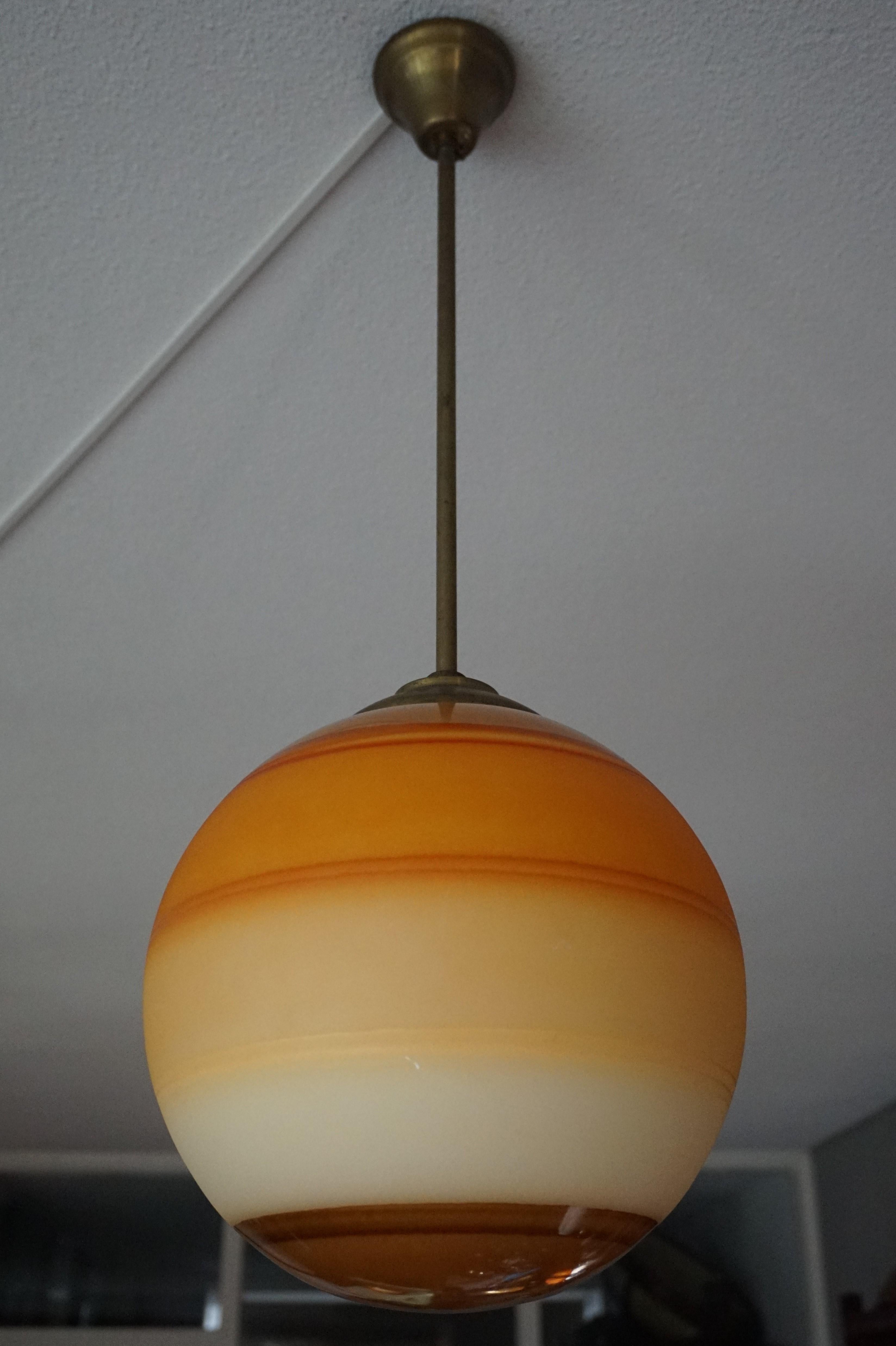 Pair of Cool & Colorful Midcentury / Space Age Glass Globe Planet Like Pendants  For Sale 9