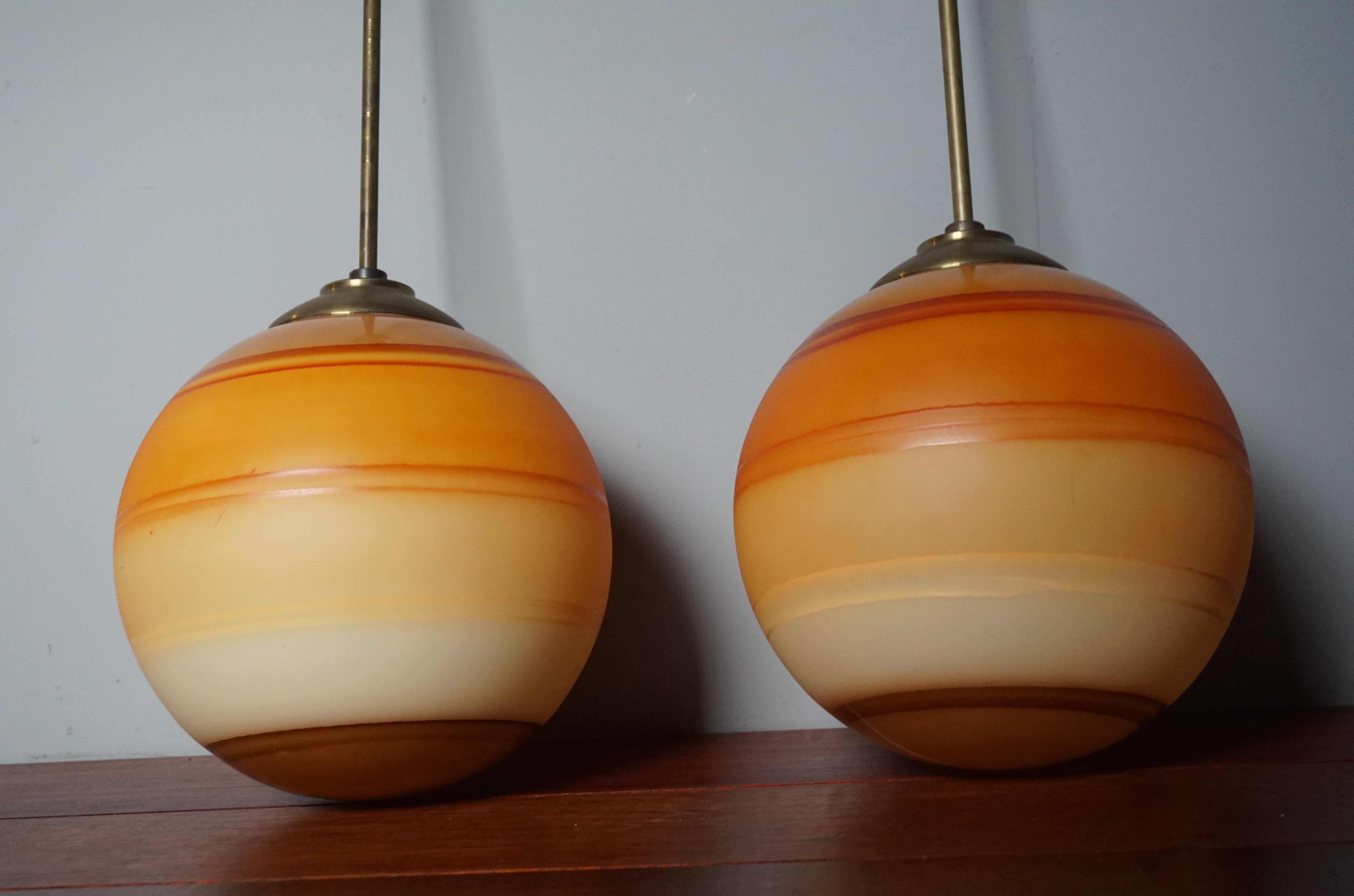 Pair of Cool & Colorful Midcentury / Space Age Glass Globe Planet Like Pendants  For Sale 12