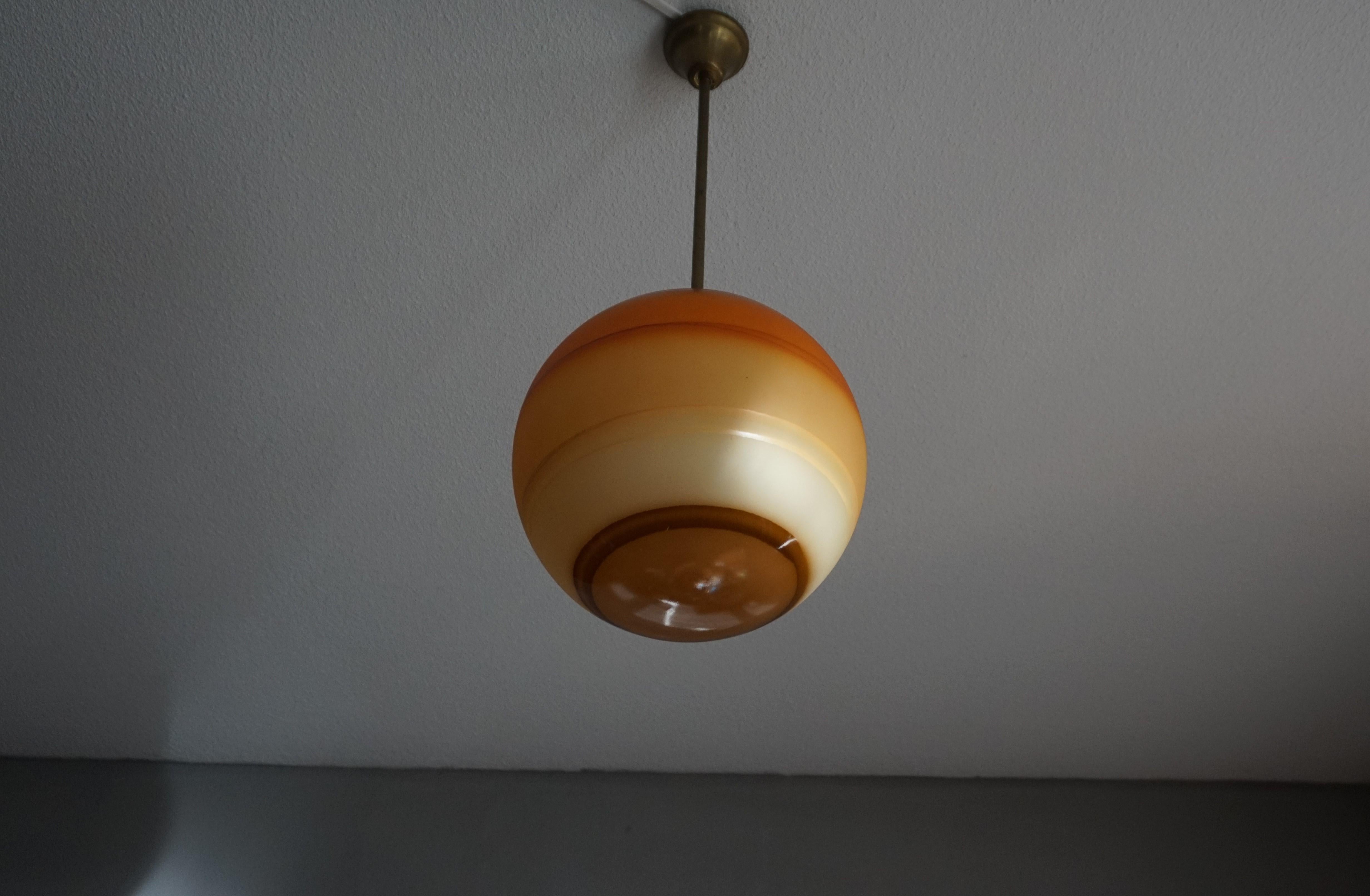 Hand-Crafted Pair of Cool & Colorful Midcentury / Space Age Glass Globe Planet Like Pendants