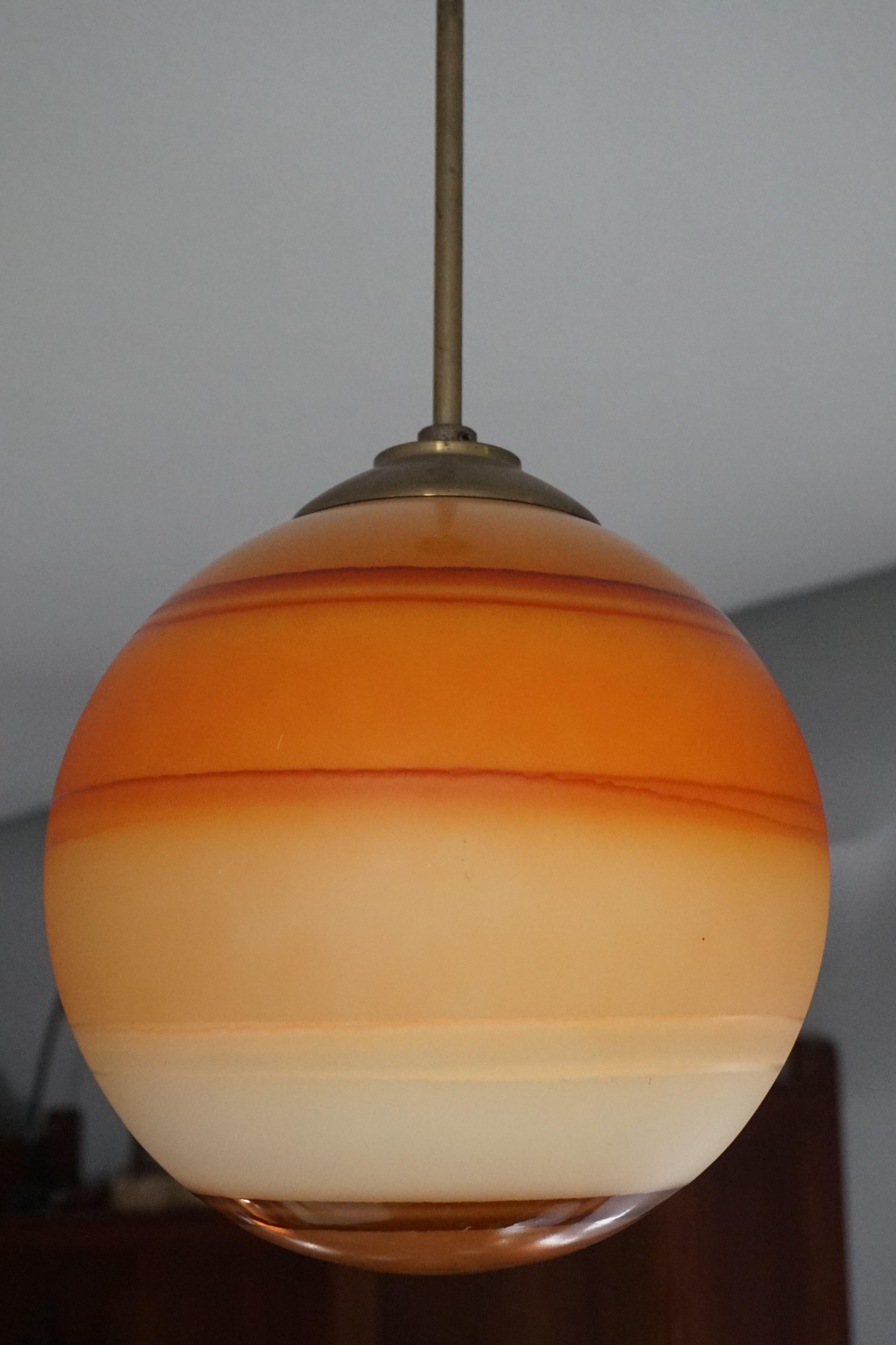 Pair of Cool & Colorful Midcentury / Space Age Glass Globe Planet Like Pendants  For Sale 3