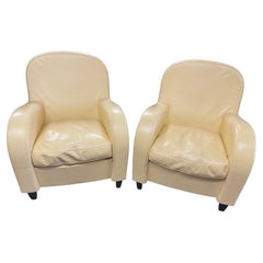 Pair of Cool Lounge Chairs in Yellow Leather by Poltrona Frau
