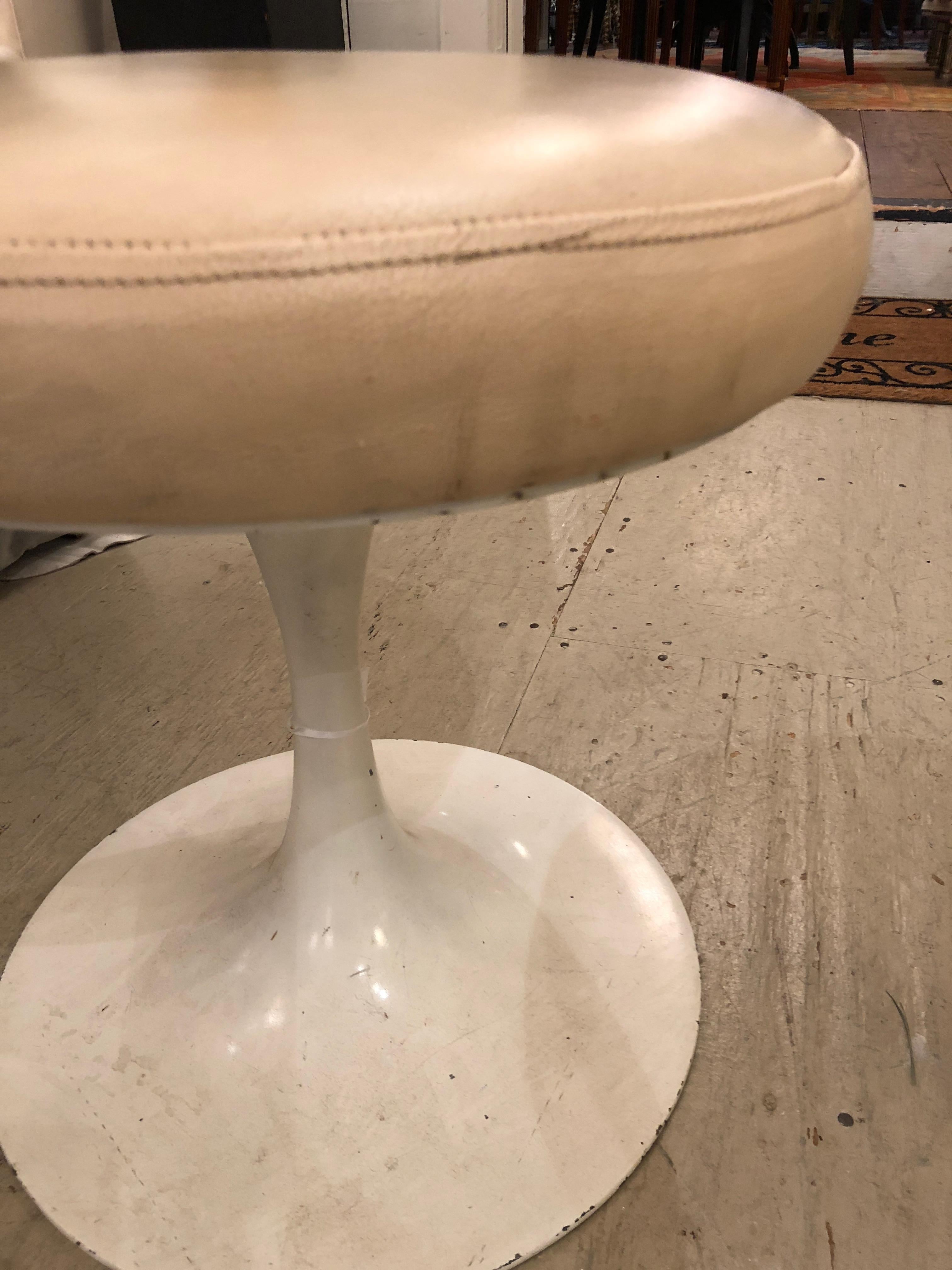 Pair of Cool Mid-Century Modern Tulip Base Leather Top Stools 2