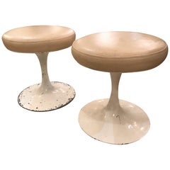 Retro Pair of Cool Mid-Century Modern Tulip Base Leather Top Stools
