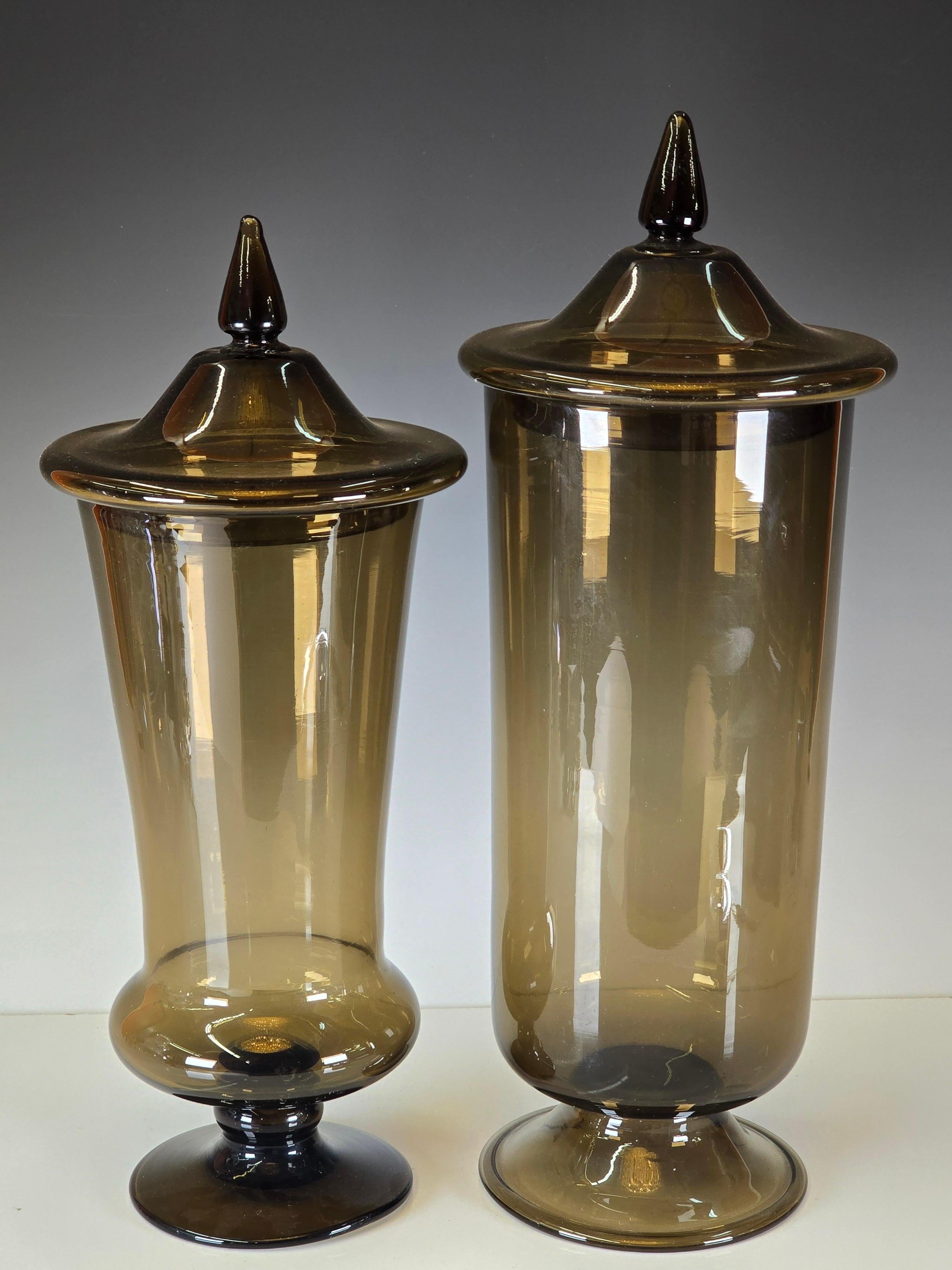 European Pair of Coordinated Apothecary Jars by Empoli For Sale