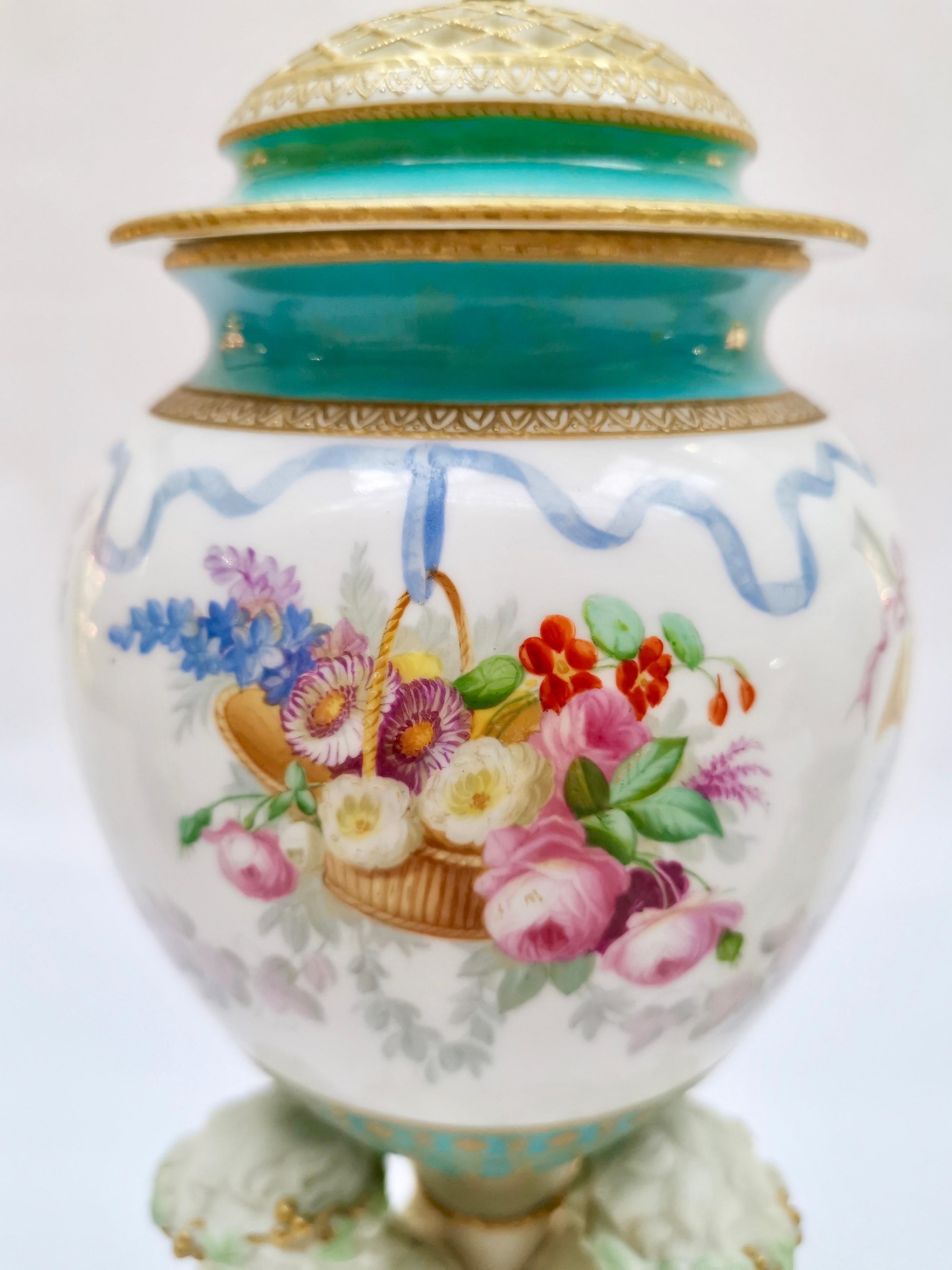 Late Victorian Pair of Copeland Potpourri Vases, Parian Putti Squeezing Grapes, 1891