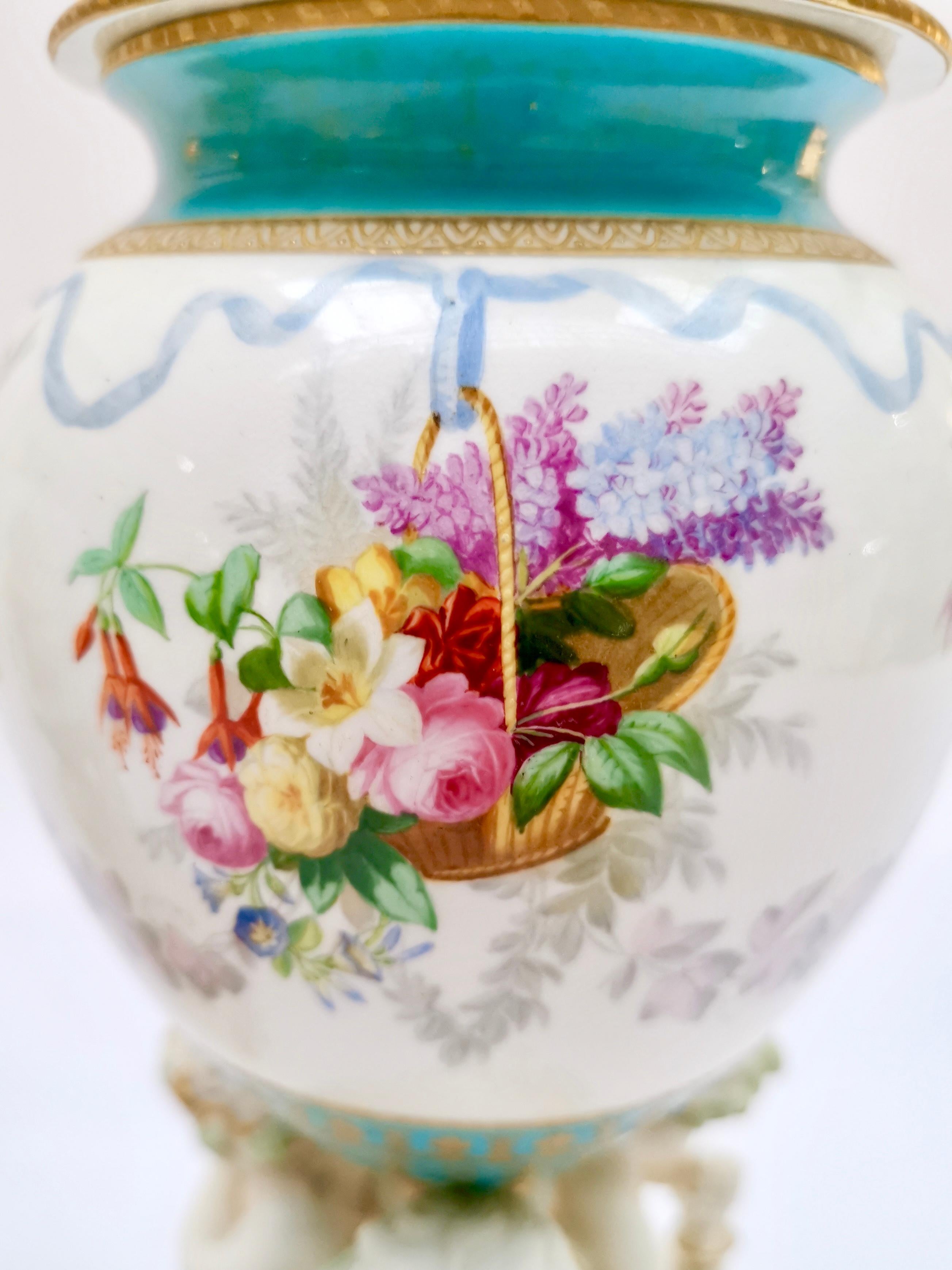 Molded Pair of Copeland Potpourri Vases, Parian Putti Squeezing Grapes, 1891