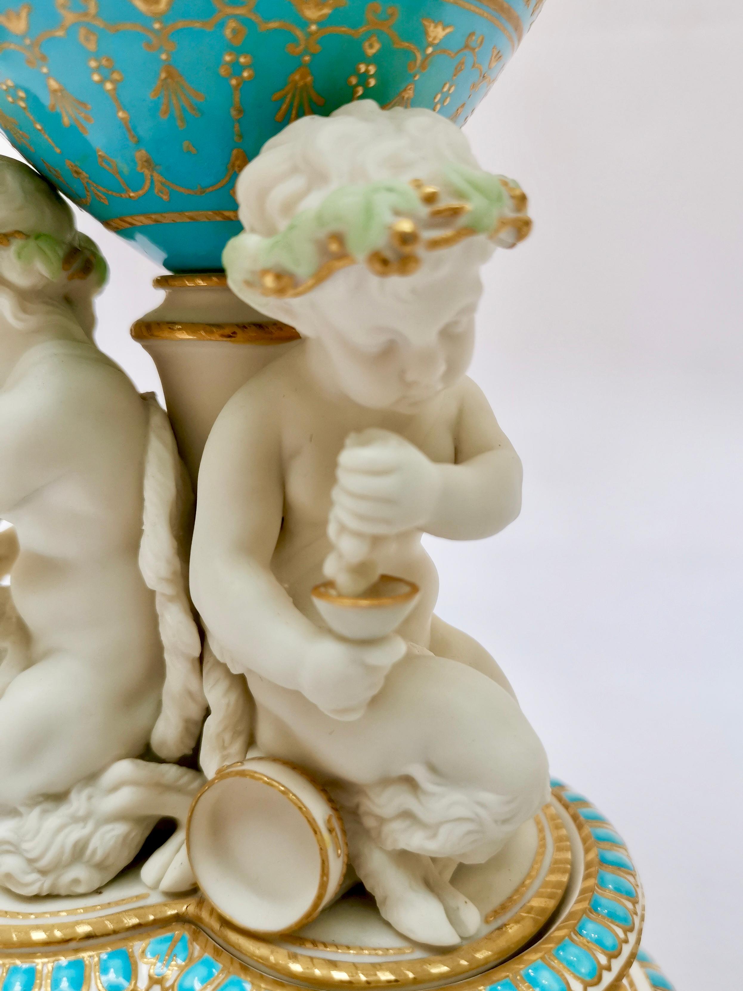 Late 19th Century Pair of Copeland Potpourri Vases, Parian Putti Squeezing Grapes, 1891