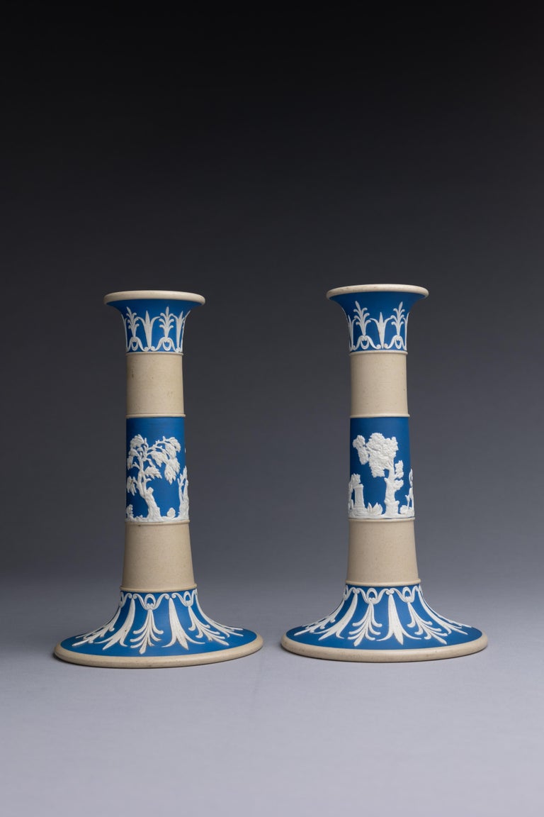 Pair of Copeland Spode Jasperware Neoclassical Candlesticks For Sale at