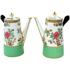 Copeland 'Spode' Porzellan "" Pfau und Pfingstrose"" Cafe' au Lait Pots, Paar