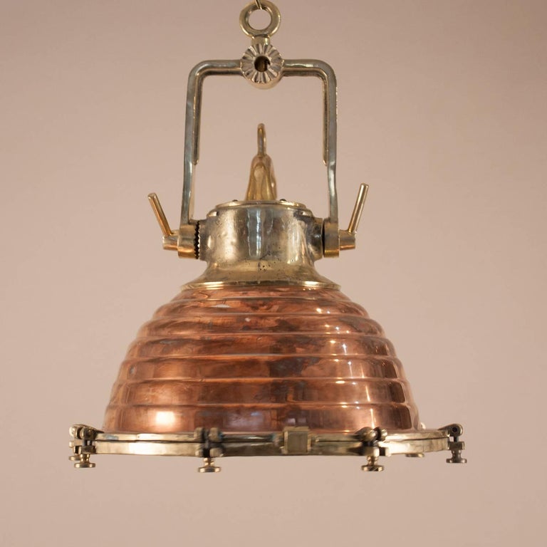 Pair of Copper and Brass Nautical Pendant Lights at 1stDibs