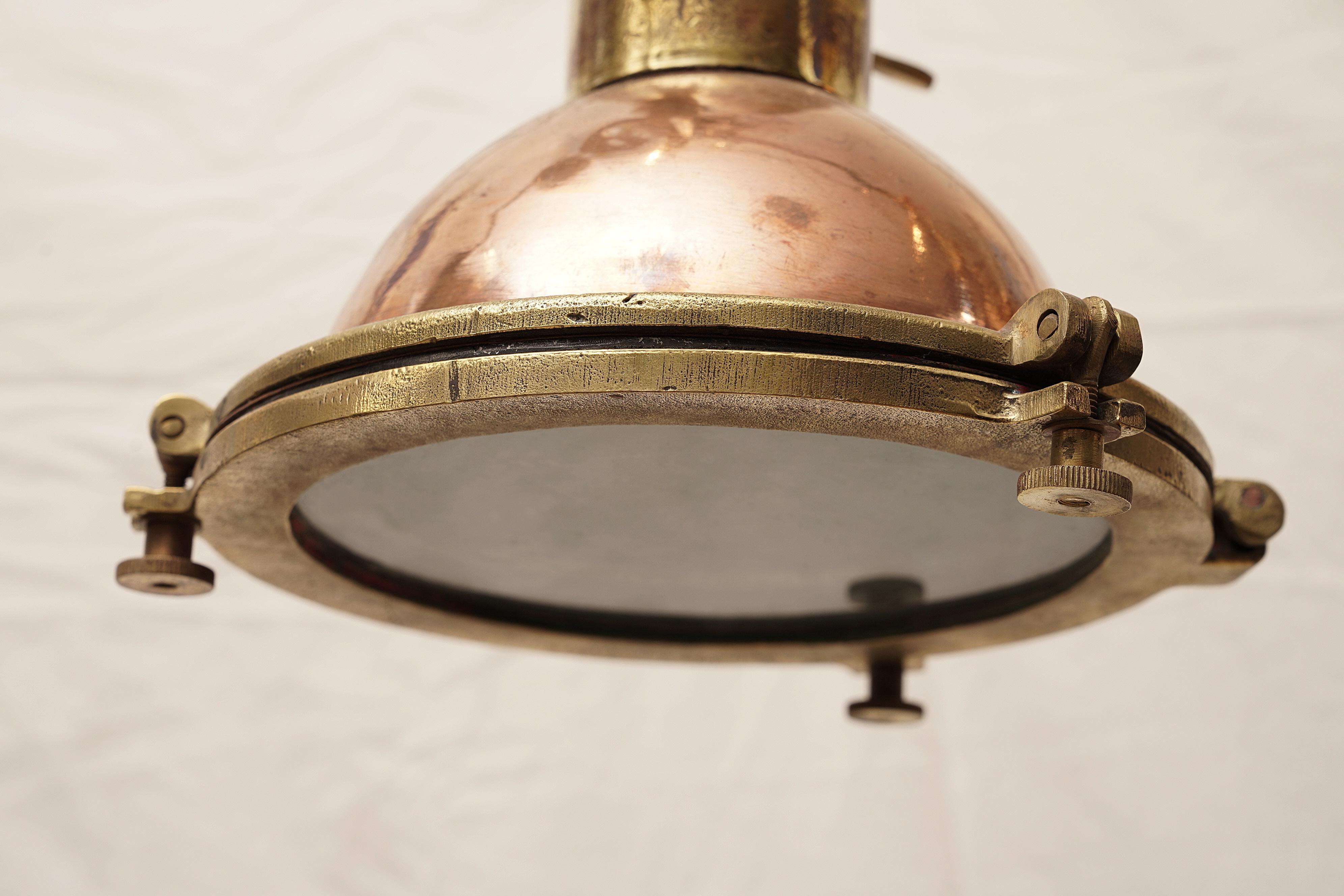 Pair of Copper and Brass Pendants, Originally Ship Desk Lights, C 1970's 1