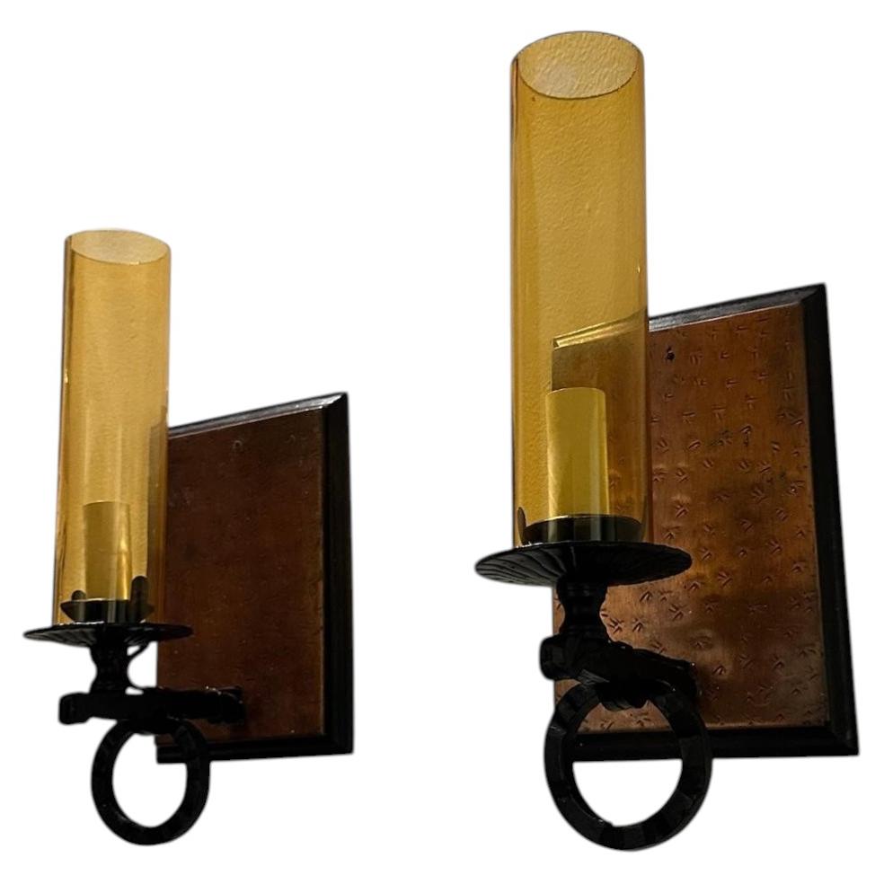 Pair of Copper and Iron Sconces