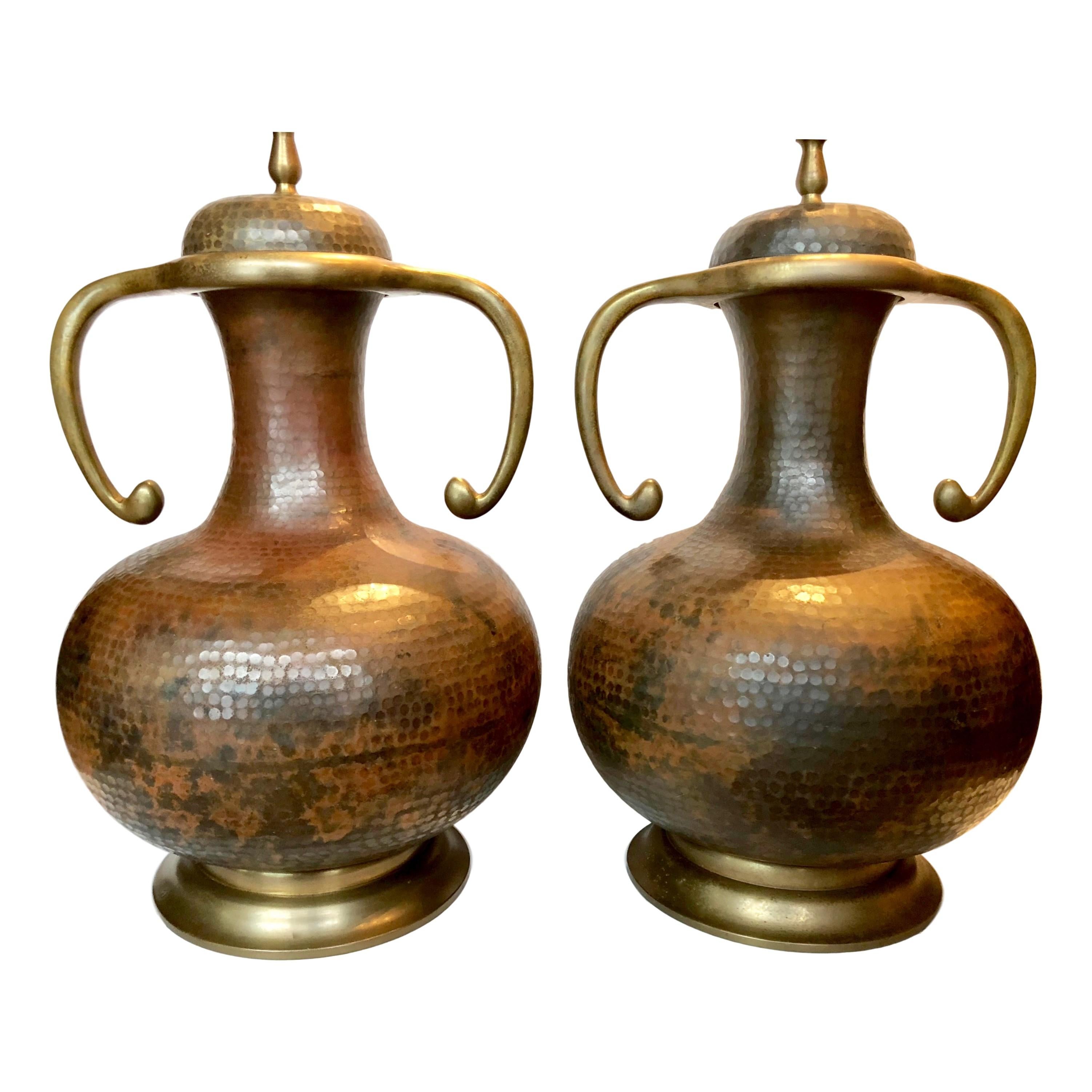 Pair of Copper Arts & Crafts Lamps For Sale