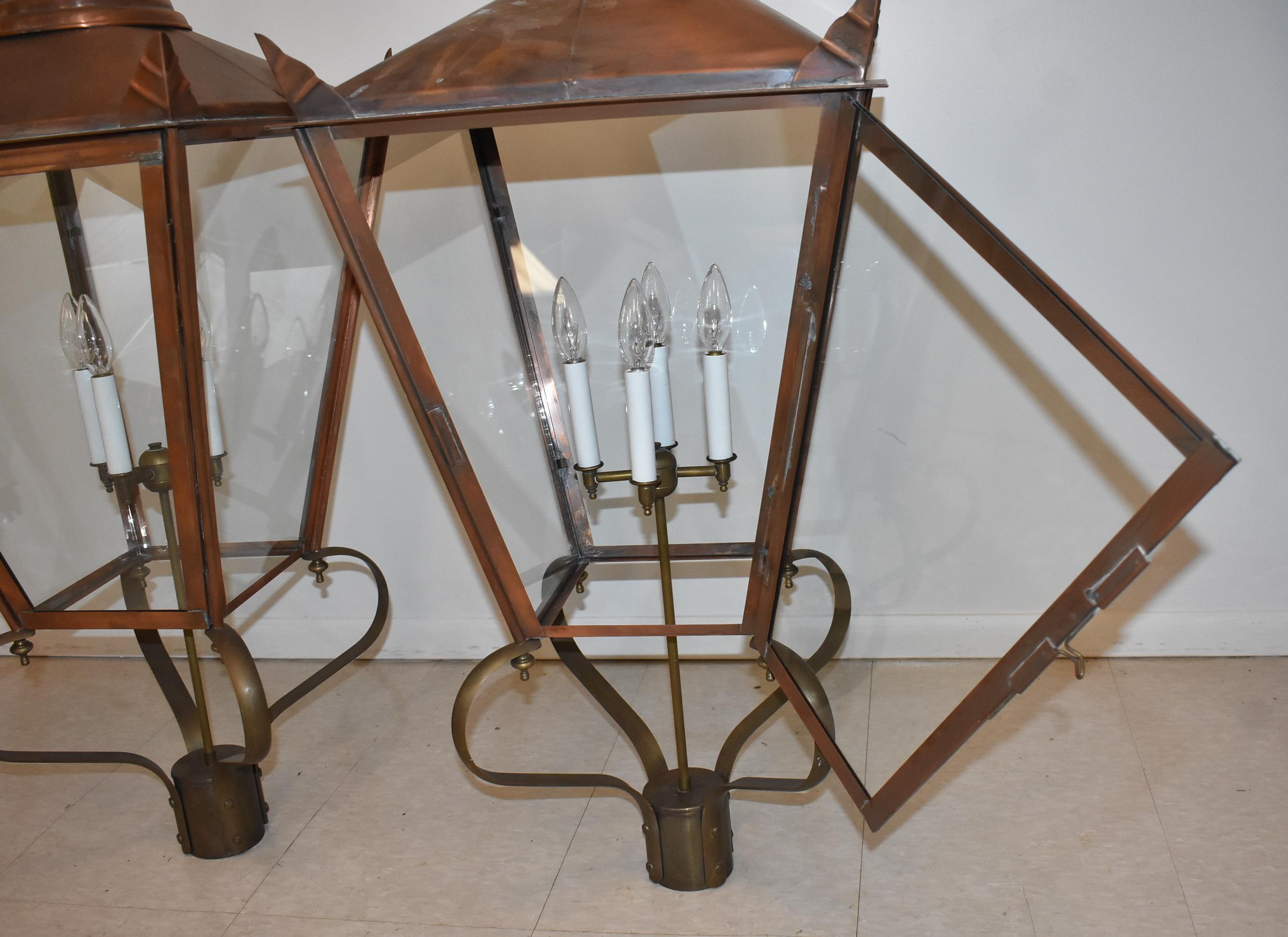 Other Pair of Copper & Brass Exterior Williamsburg Style Lanterns