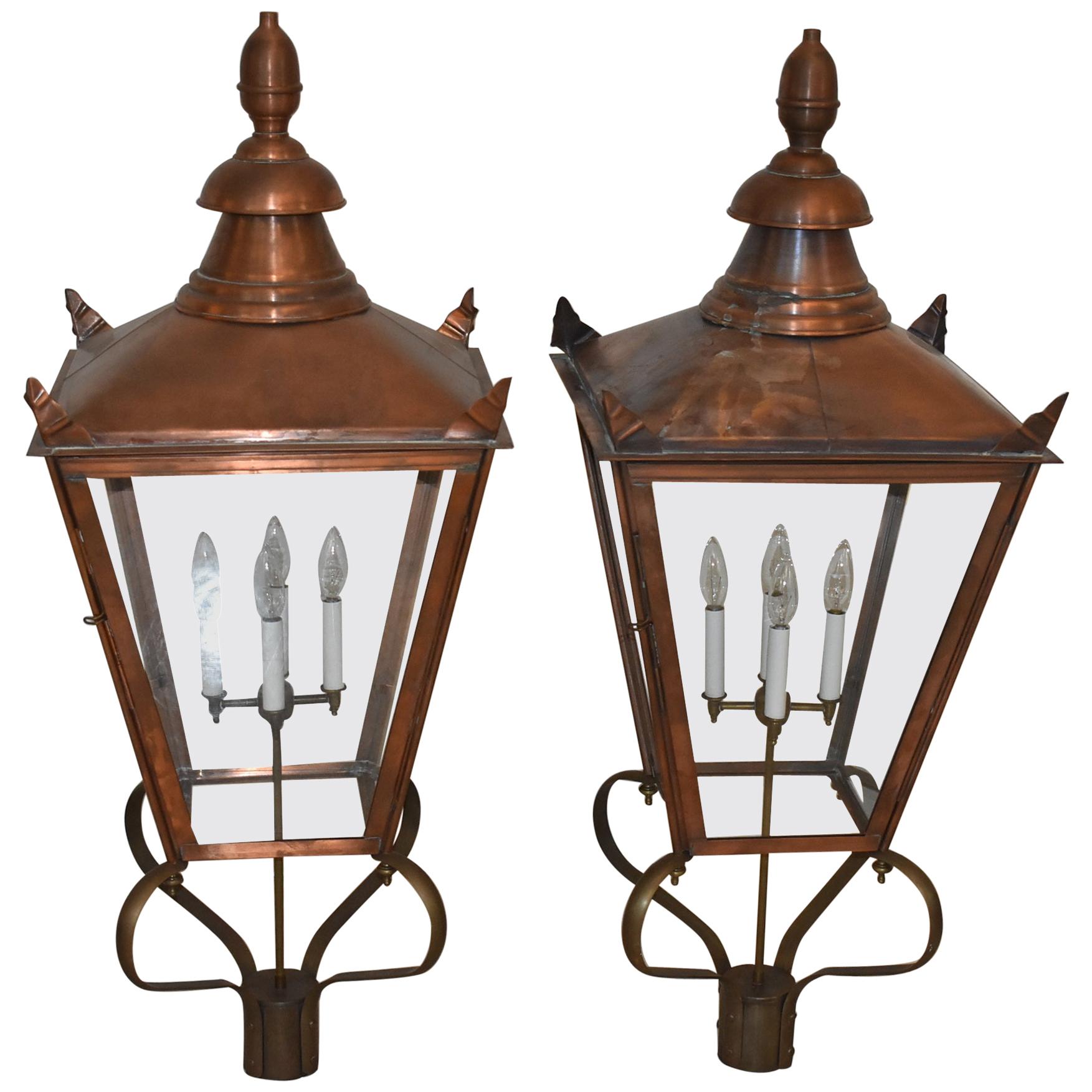 Pair of Copper & Brass Exterior Williamsburg Style Lanterns