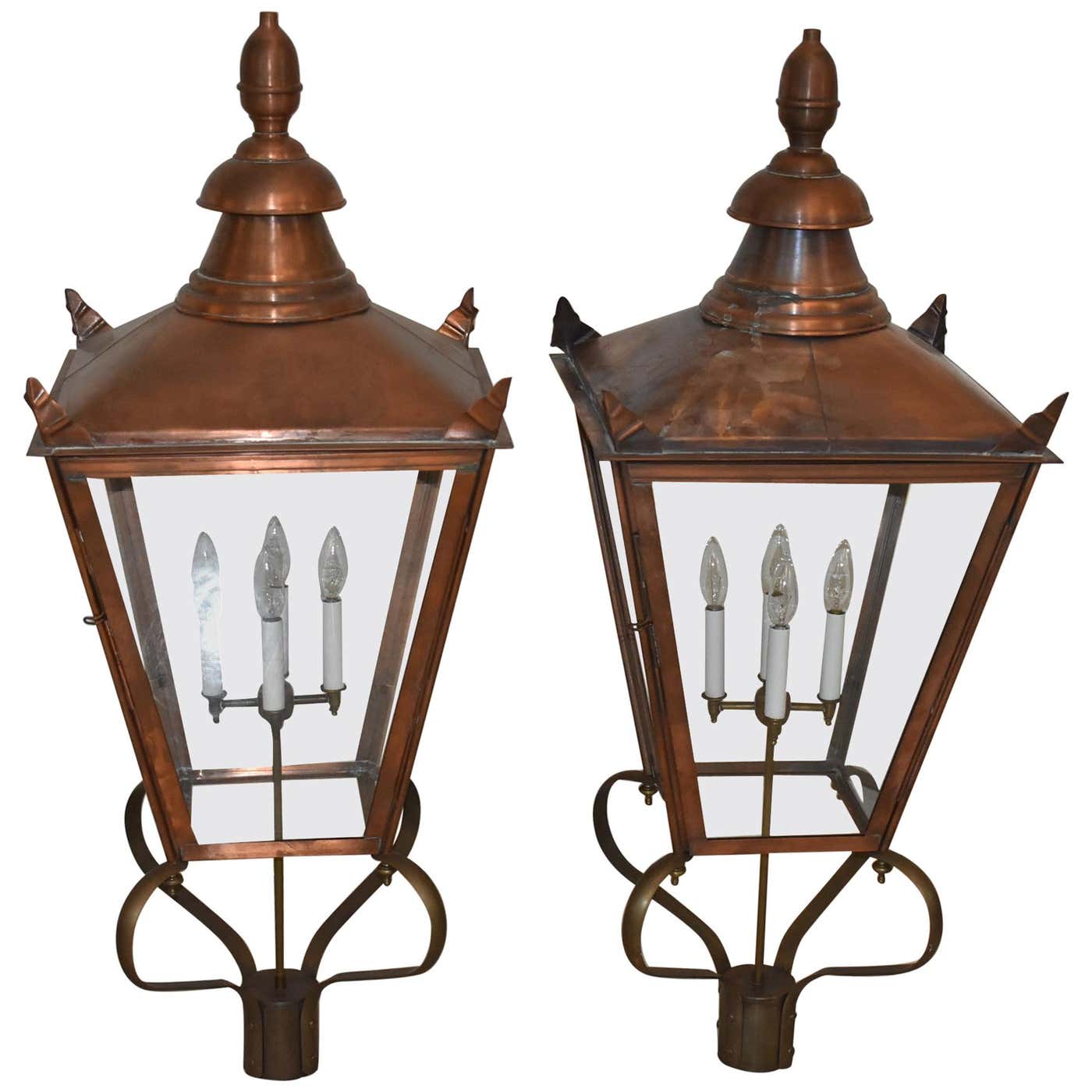 Pair of Copper and Brass Exterior Williamsburg Style Lanterns at ...