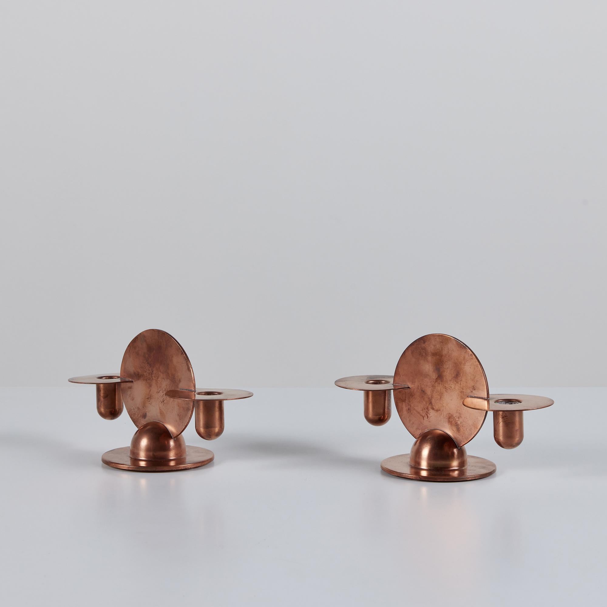 Pair of Copper Candlestick Holders by Walter von Nessen for Chase For Sale 8