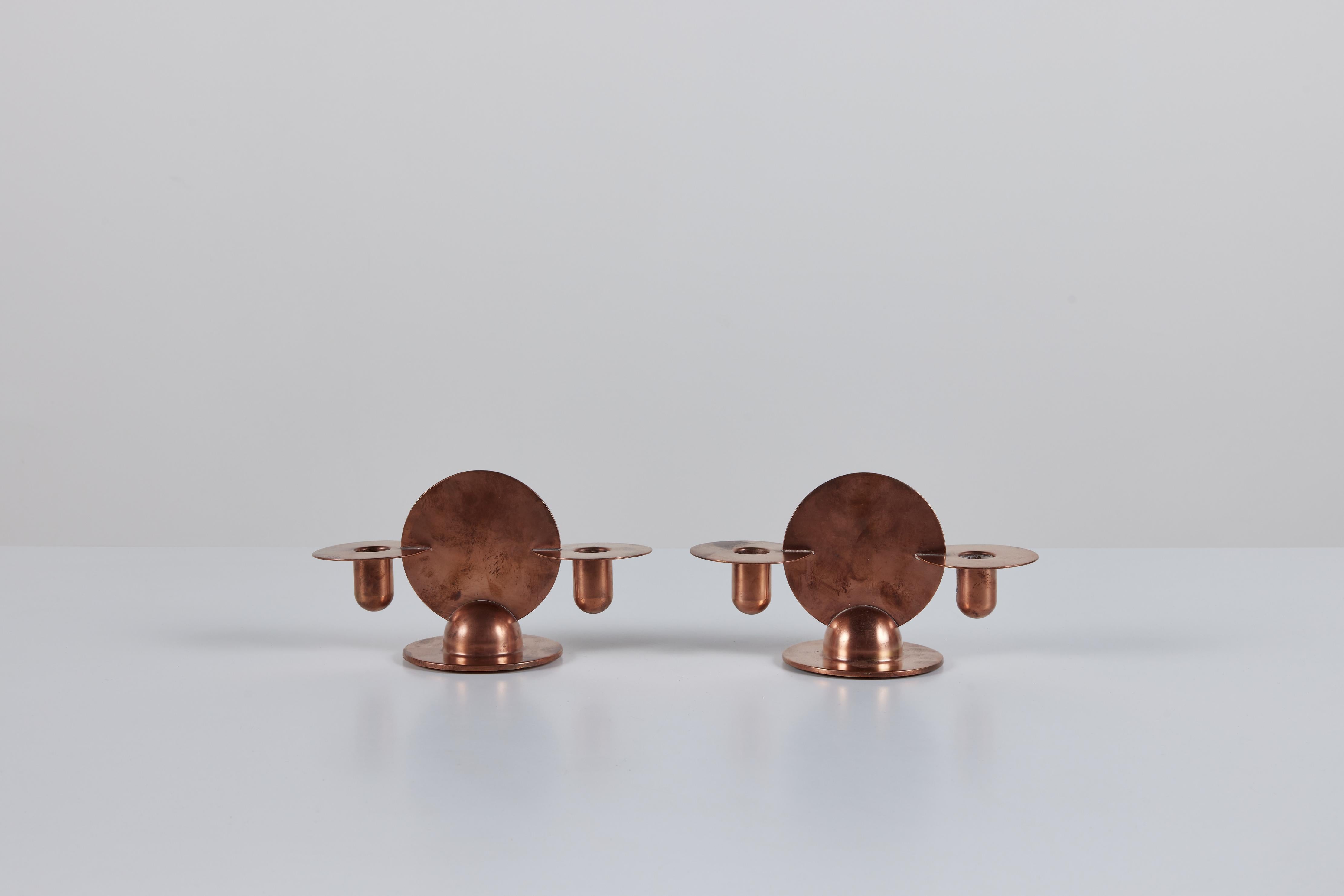 American Pair of Copper Candlestick Holders by Walter von Nessen for Chase For Sale