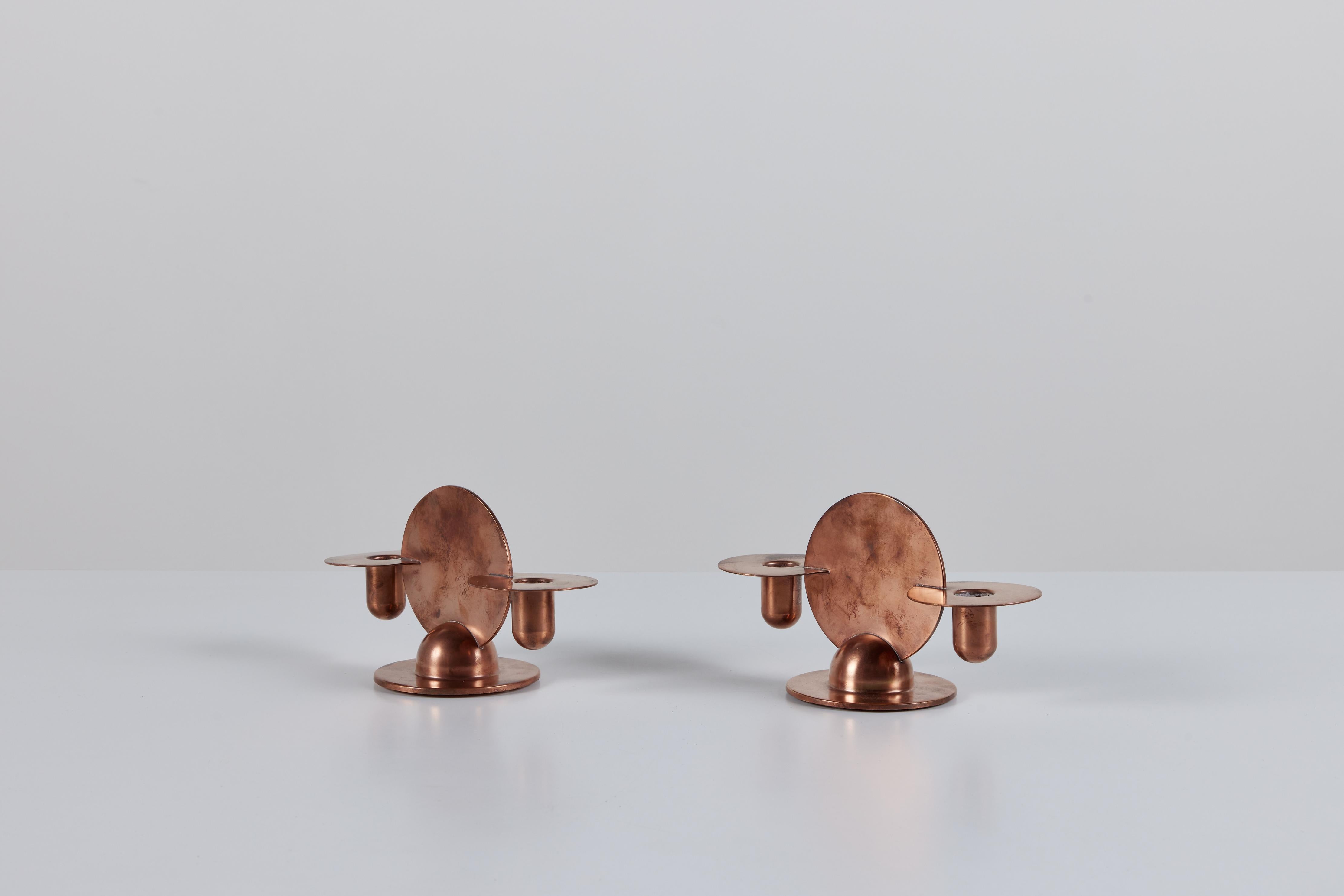 20th Century Pair of Copper Candlestick Holders by Walter von Nessen for Chase For Sale