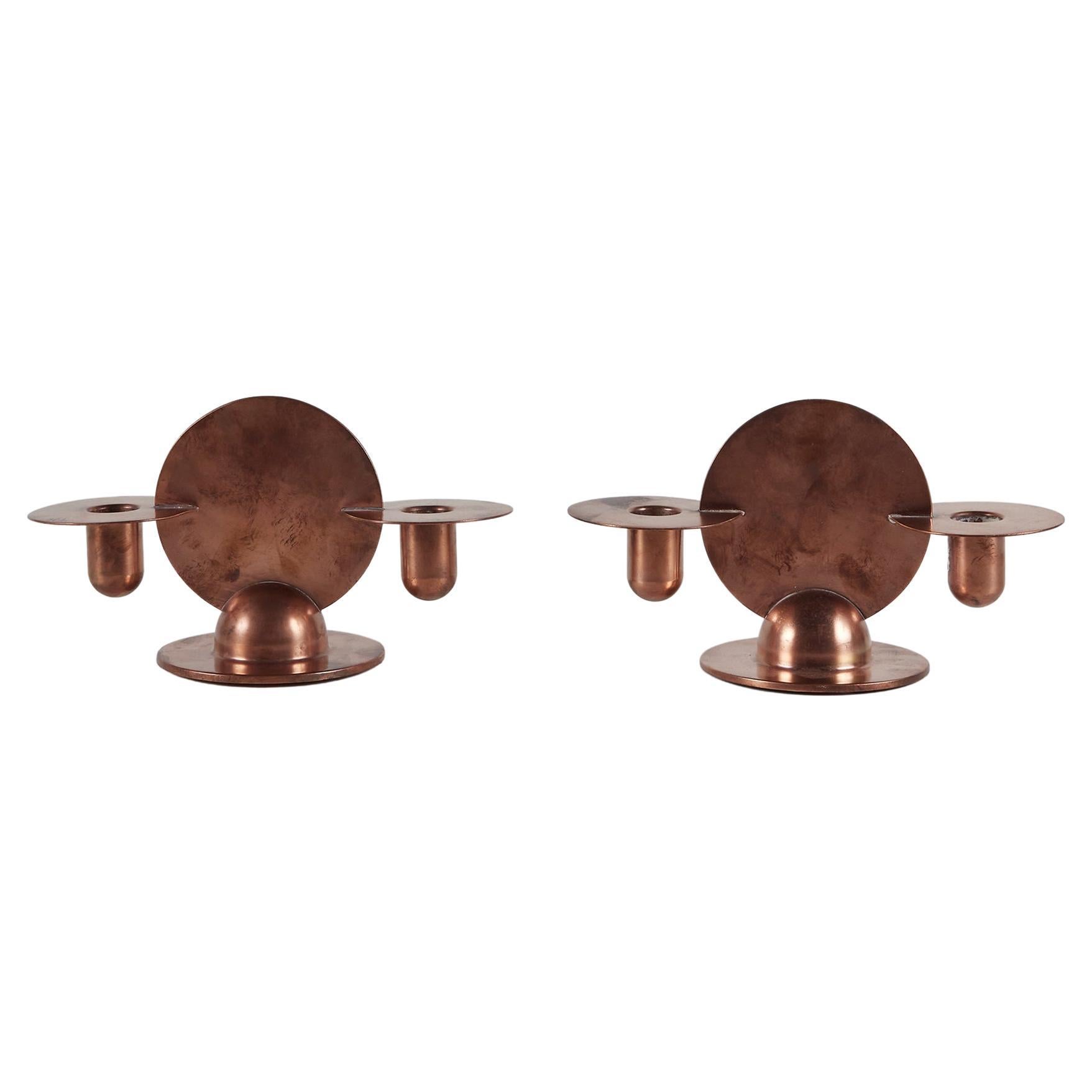 Pair of Copper Candlestick Holders by Walter von Nessen for Chase For Sale