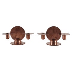 Retro Pair of Copper Candlestick Holders by Walter von Nessen for Chase