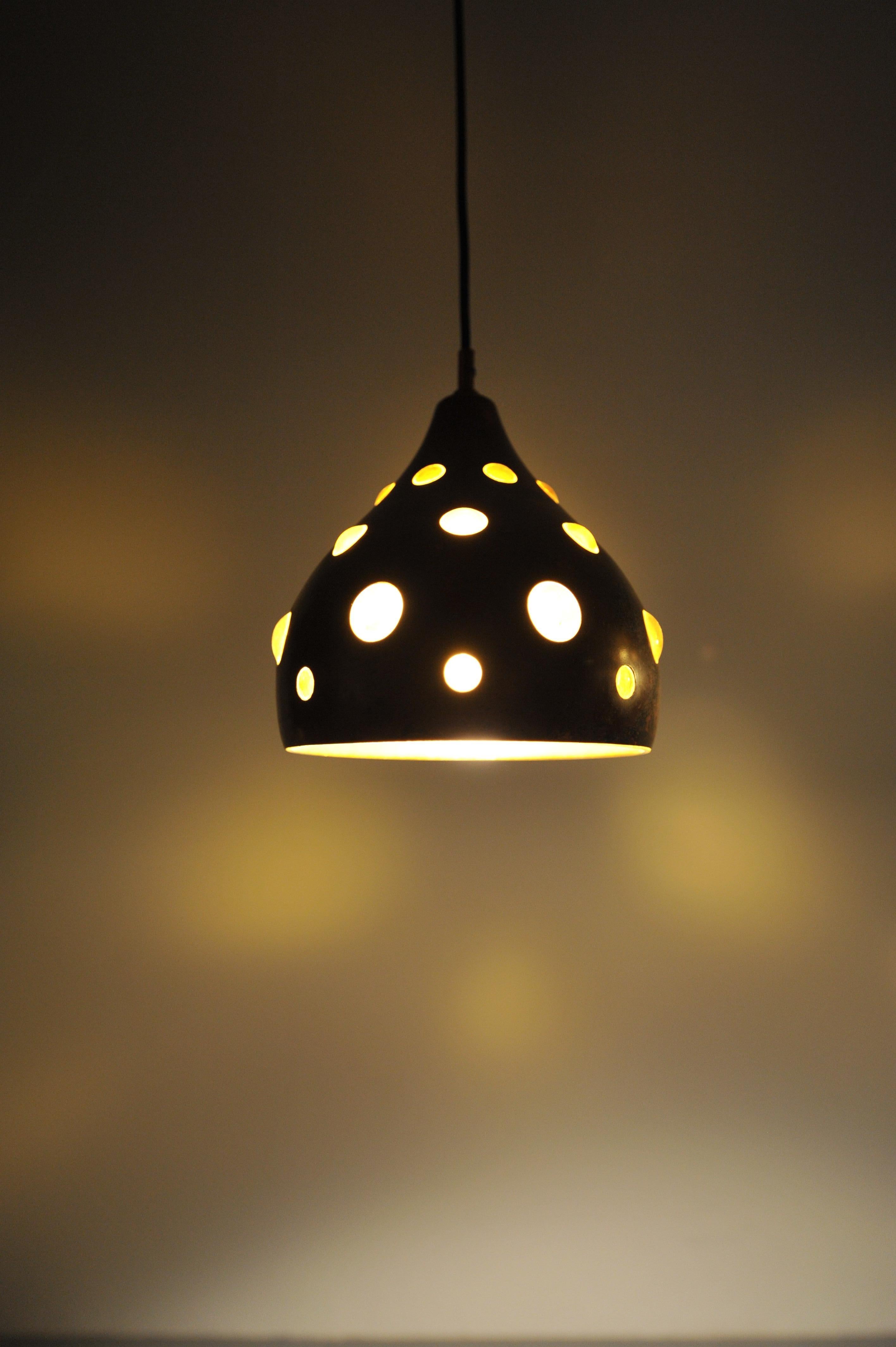 Mid-Century Modern Pair of Copper Ceiling Lights with Colored Glass (1960s) For Sale