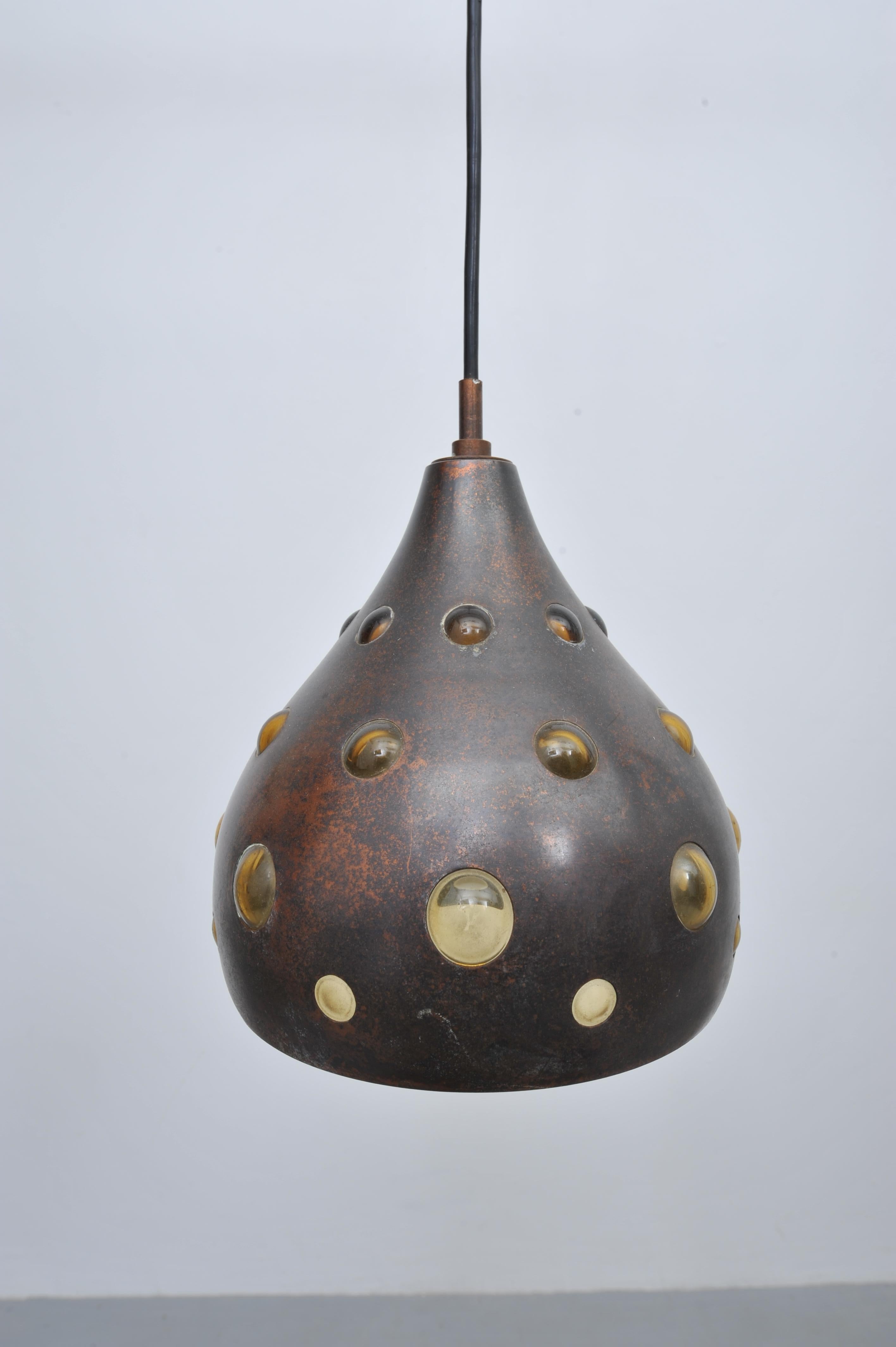 Pair of Copper Ceiling Lights with Colored Glass (1960s) In Good Condition For Sale In Wiesbaden, DE