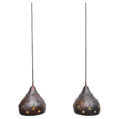 Pair of Copper Ceiling Lights with Colored Glass (1960s)