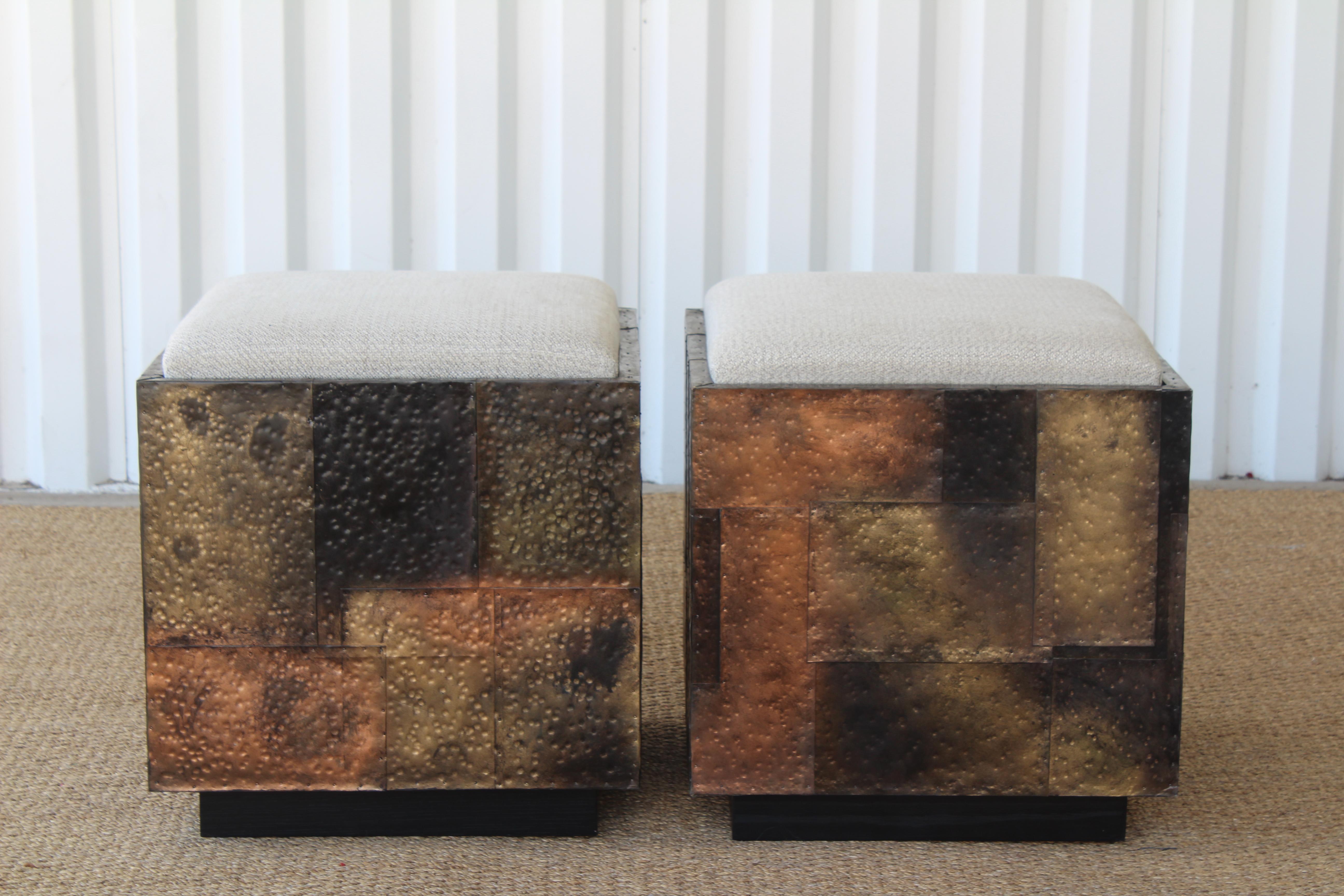 Pair of Copper Clad Stools in the Style of Paul Evans, USA, 1970s 1