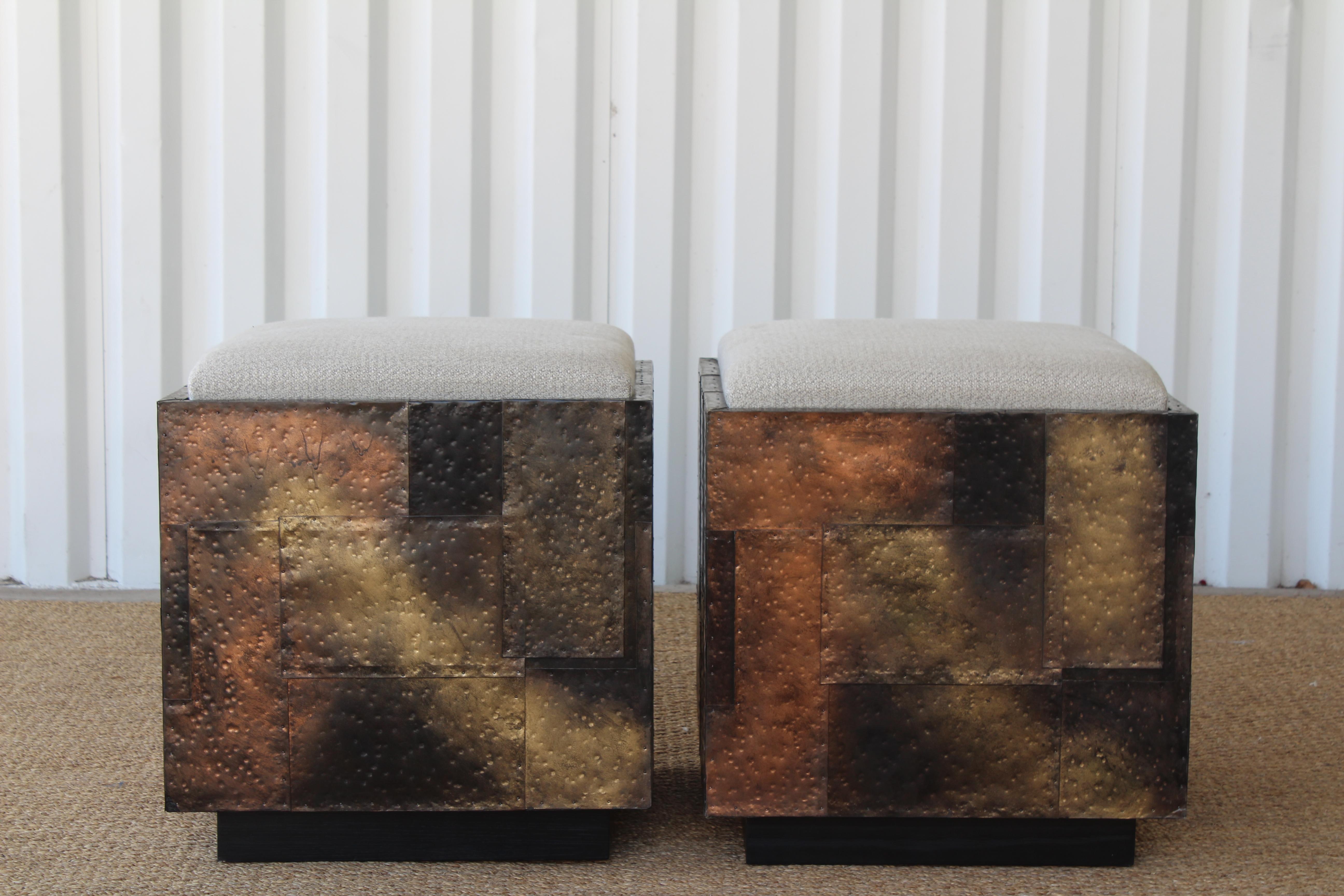 Pair of Copper Clad Stools in the Style of Paul Evans, USA, 1970s 2