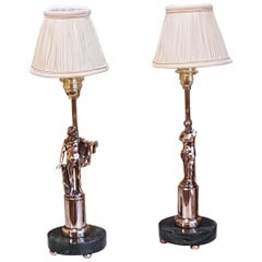 Pair of Copper Classical Statuettes Lamps