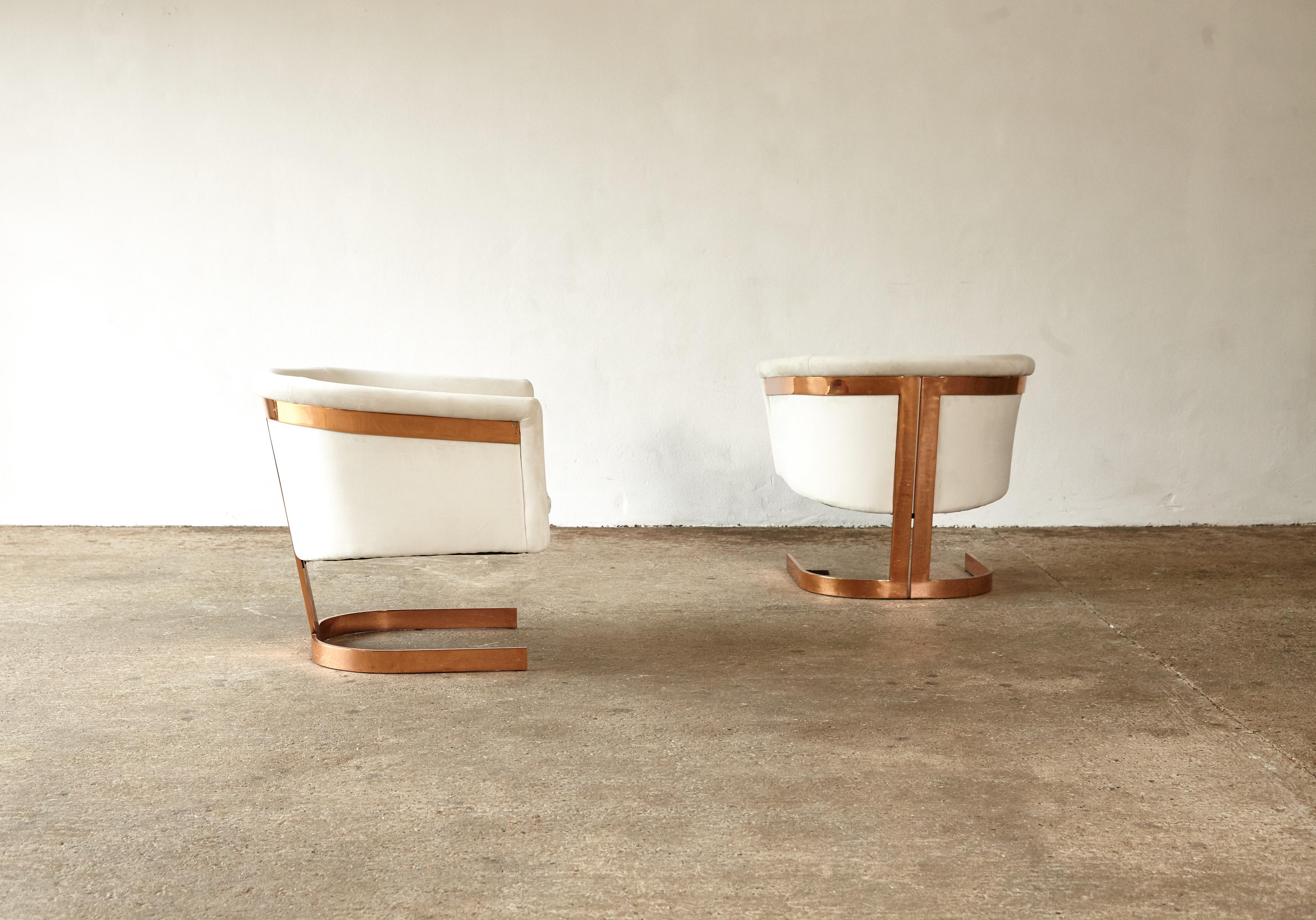 Pair of Copper Framed Cantilevered Chairs, 1970s / Milo Baughman Style, USA 3