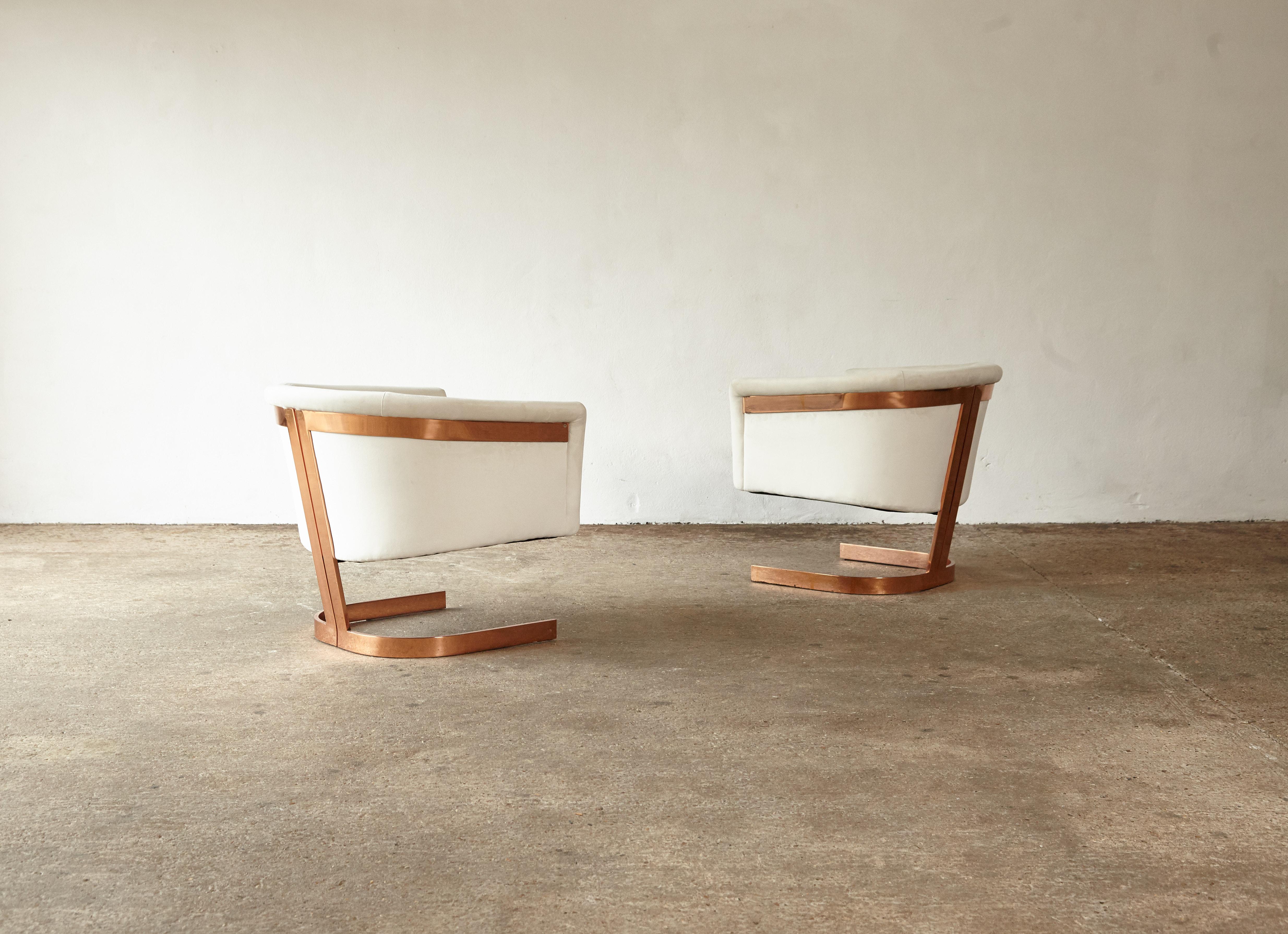 Mid-Century Modern Pair of Copper Framed Cantilevered Chairs, 1970s / Milo Baughman Style, USA