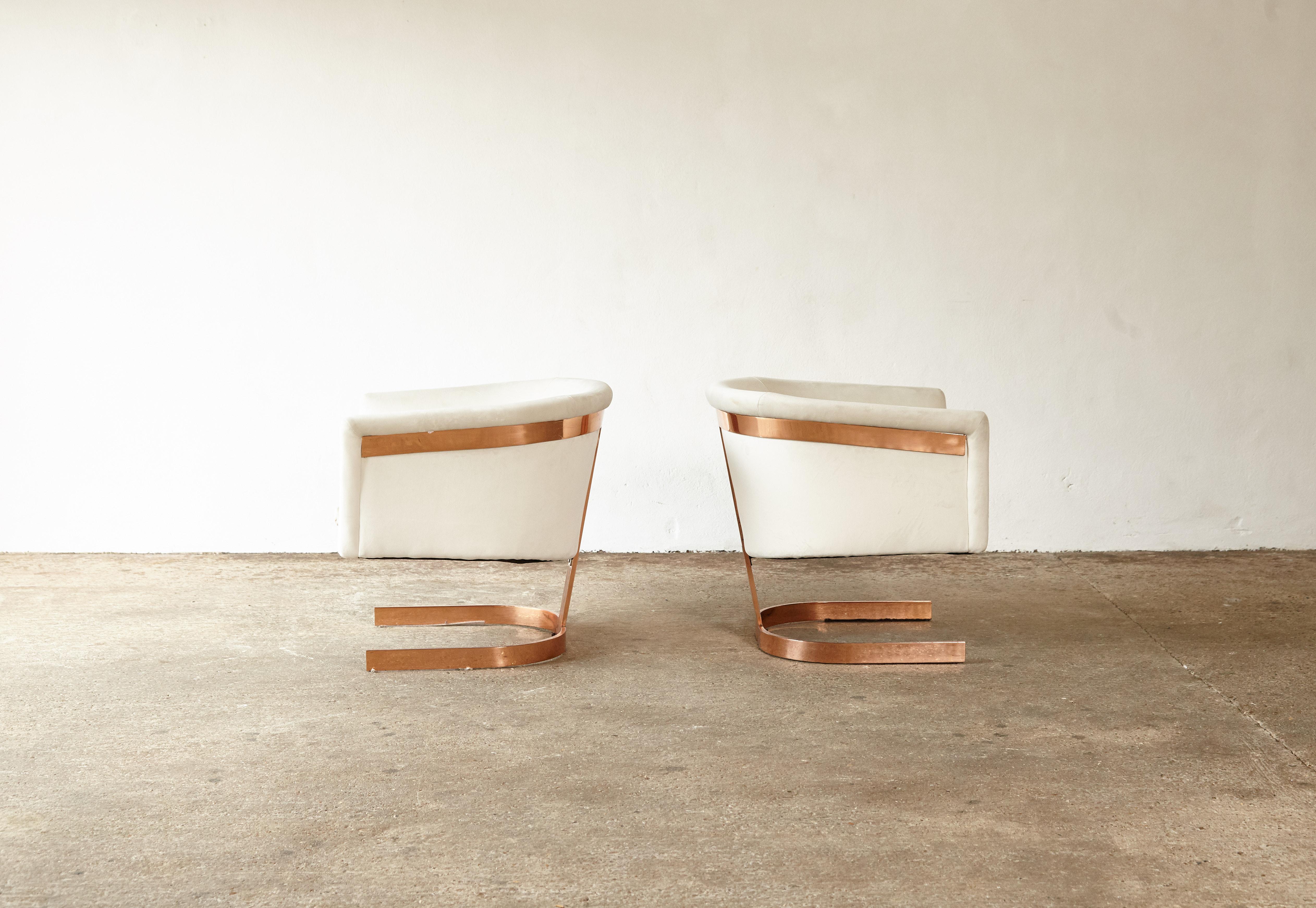20th Century Pair of Copper Framed Cantilevered Chairs, 1970s / Milo Baughman Style, USA