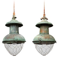 Antique Pair of Copper Gas Pendant Lamp, circa 1880