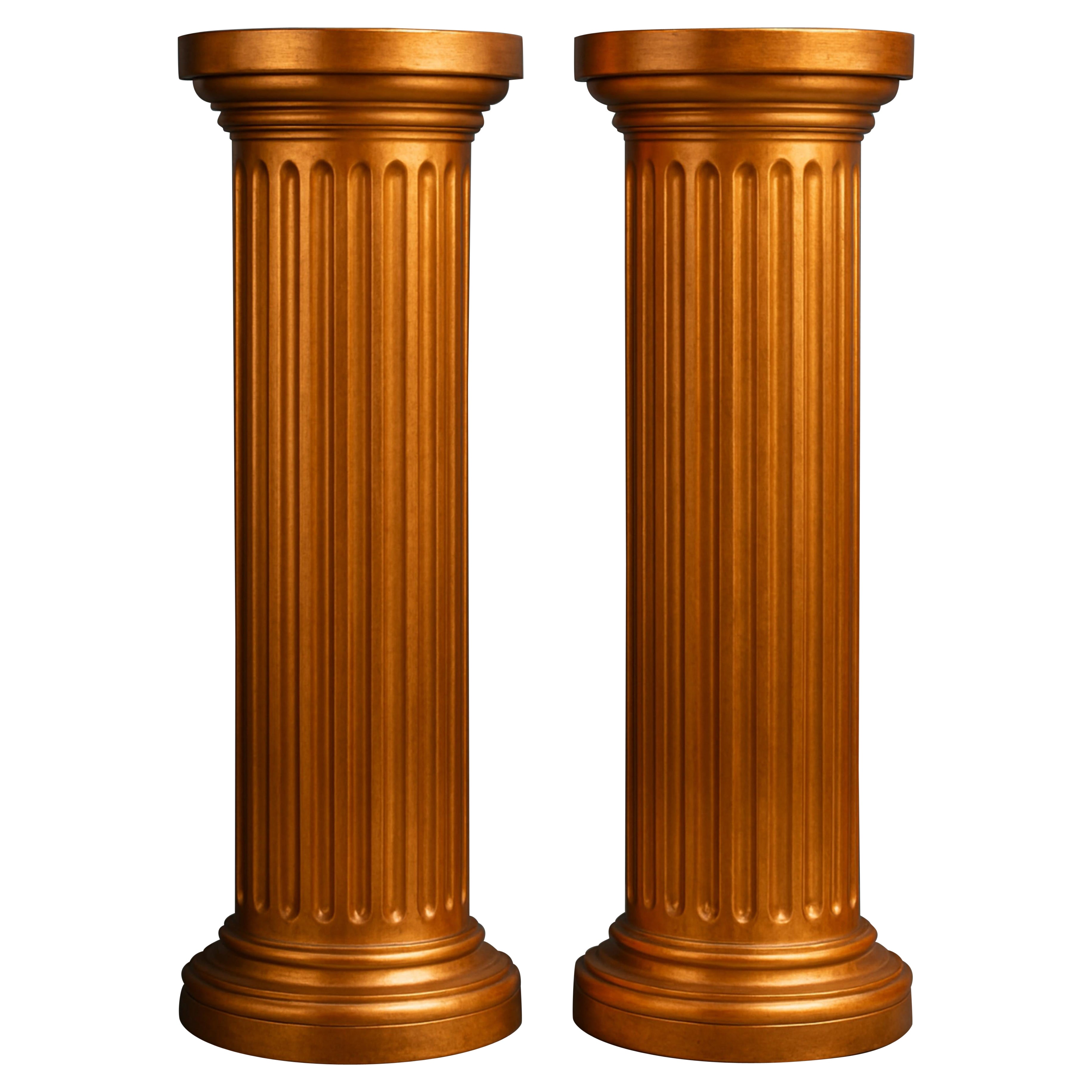 Pair of Copper Gilt Wood Column, Louis Philippe Style, 19th Century