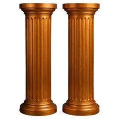 Antique Pair of Copper Gilt Wood Column, Louis Philippe Style, 19th Century