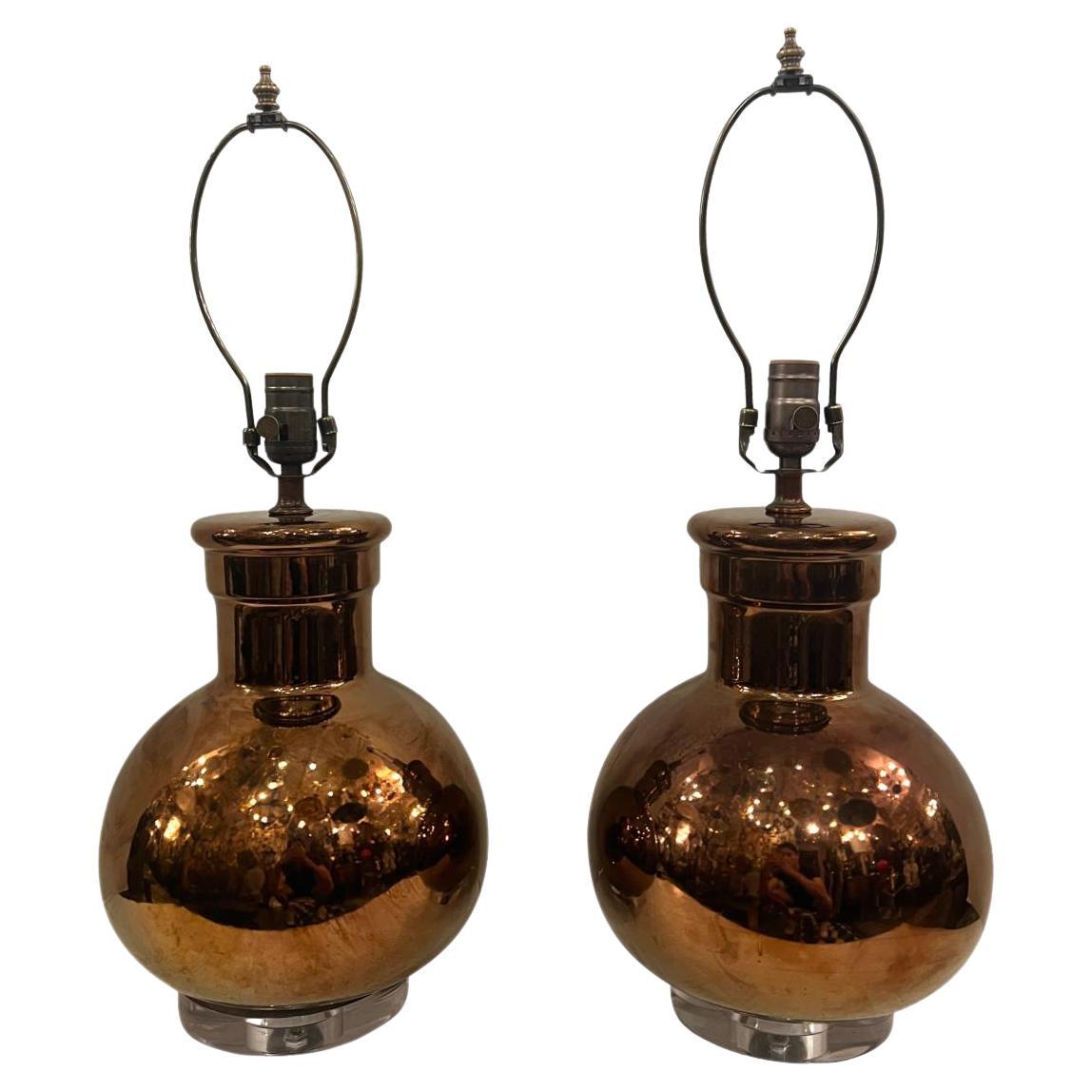 Pair of Copper Glazed Porcelain Lamps