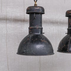 Pair of Copper Industrial Mercury Glass Mirrored Pendant Lights