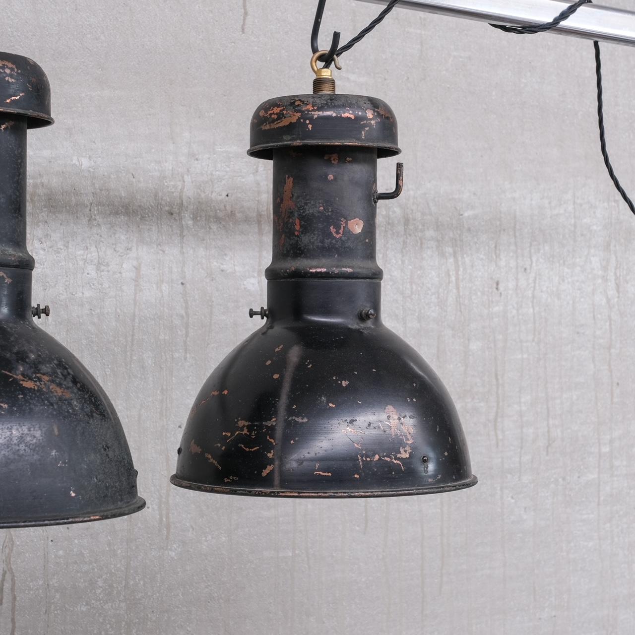 French Pair of Copper Industrial Mercury Glass Mirrored Pendant Lights