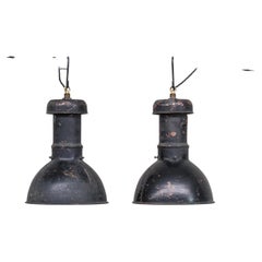 Pair of Copper Industrial Mercury Glass Mirrored Pendant Lights