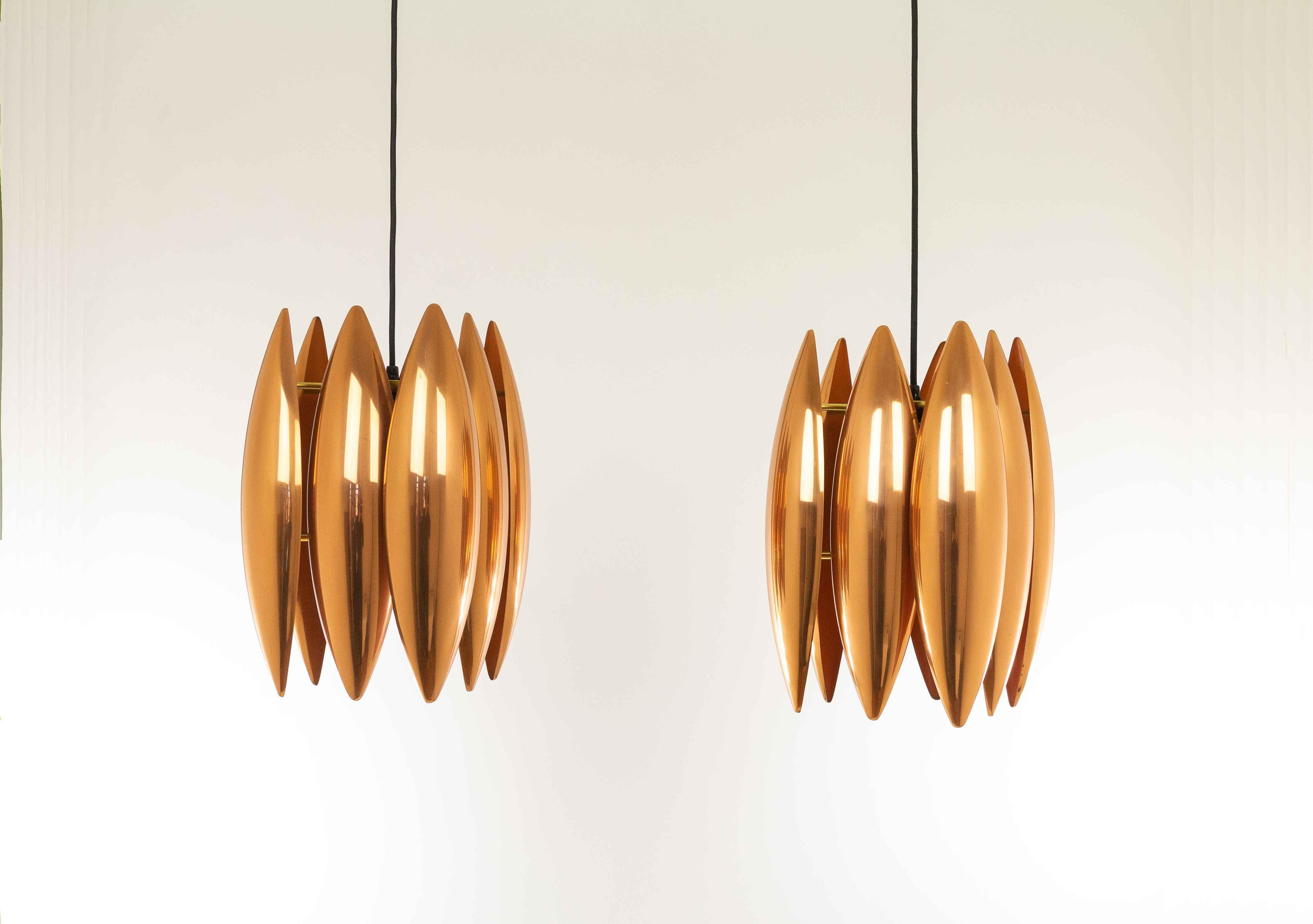 Pair of Copper Kastor Pendants by Jo Hammerborg for Fog & Mørup, 1960s In Good Condition For Sale In Rotterdam, NL